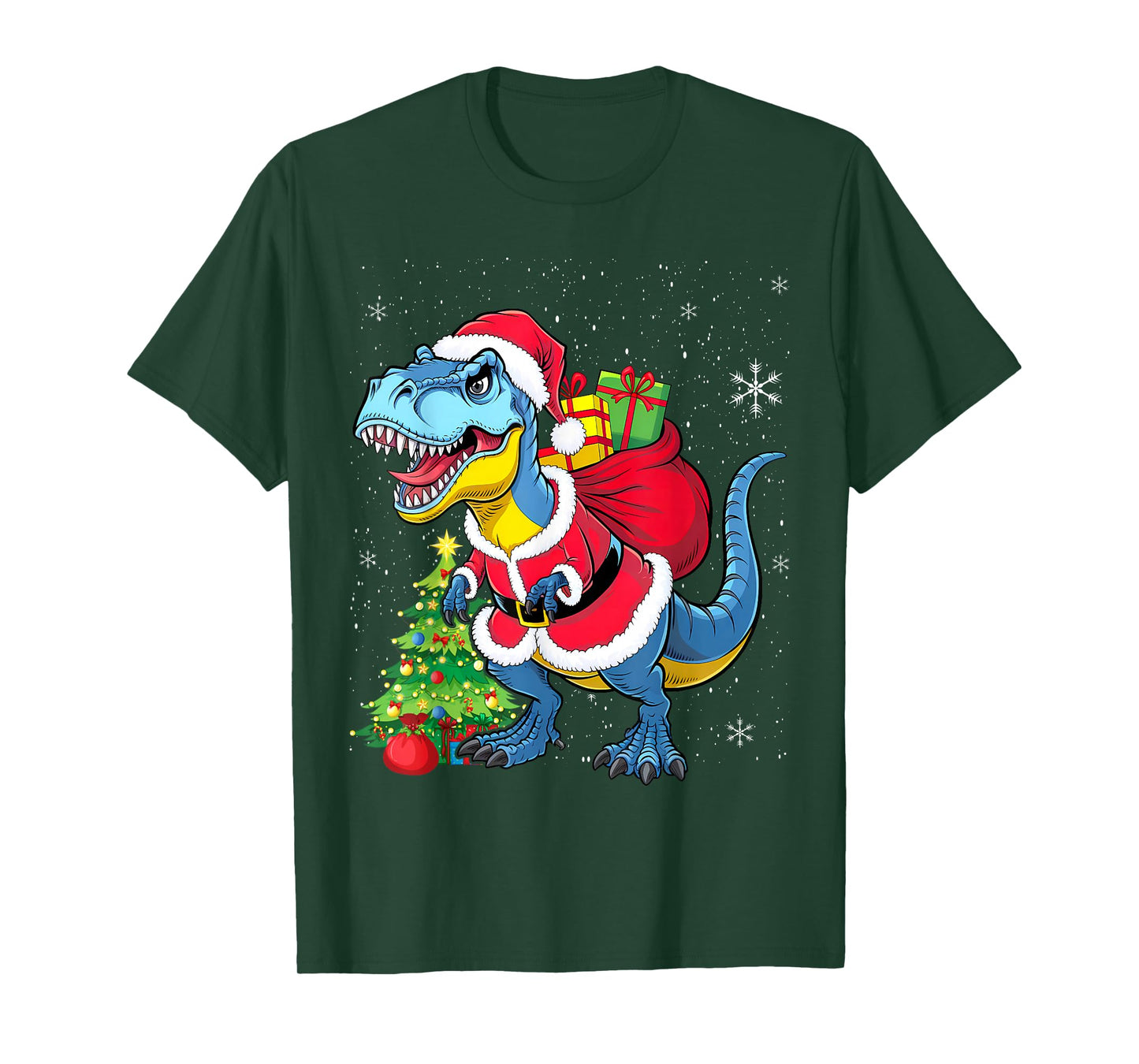Dinosaur Christmas Santa Claus T-rex Boys Men Funny Xmas T-Shirt