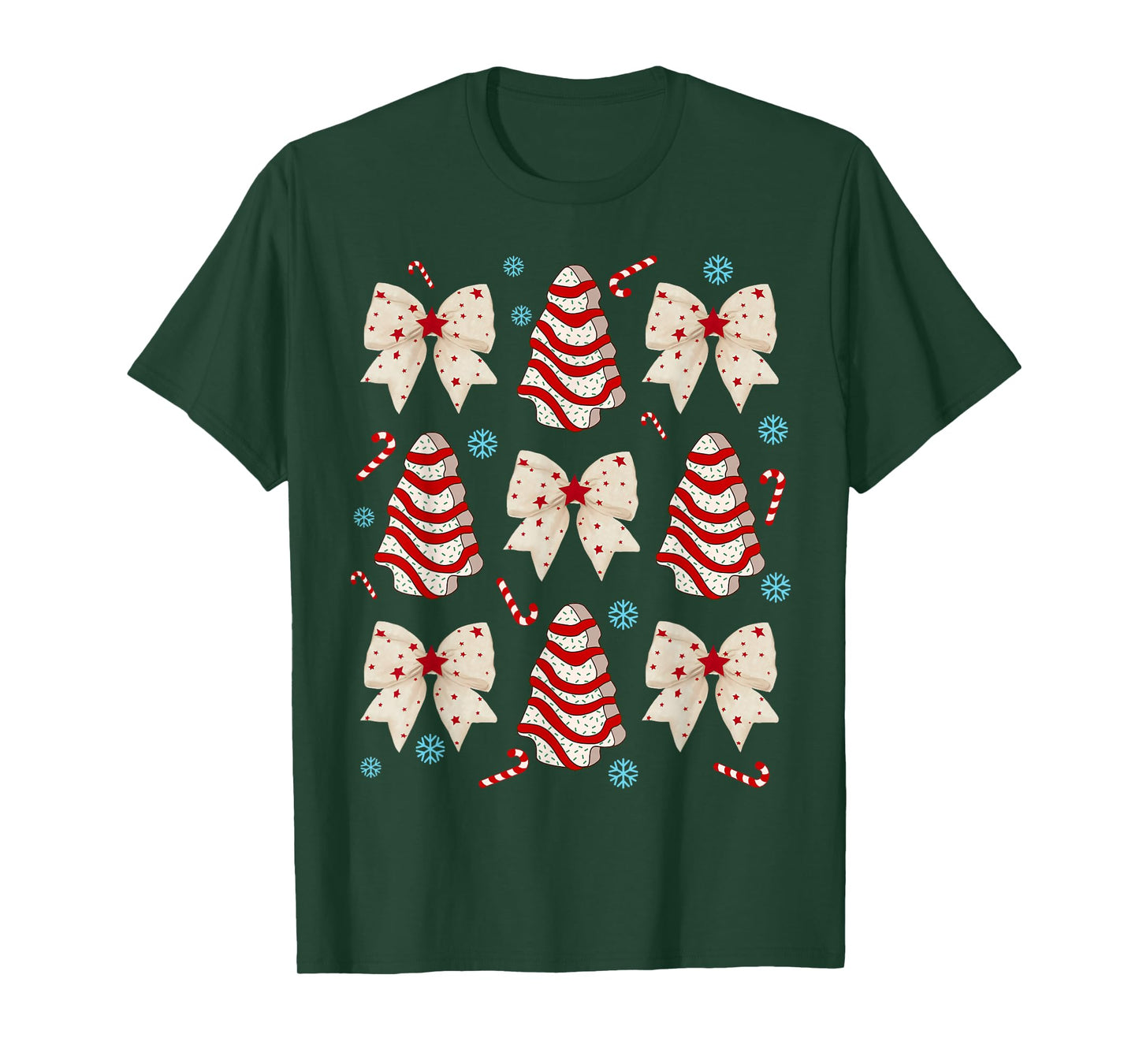 Merry Christmas Coquette Bow Tree Cake Candy Cane T-Shirt