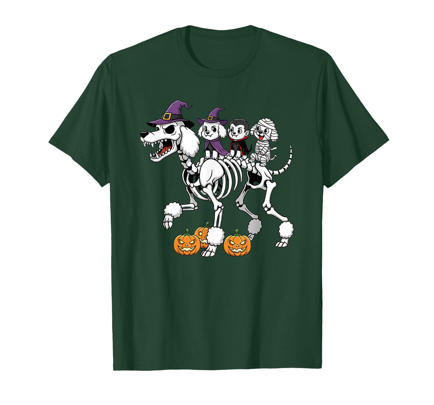 Funny Poodle Skeleton Mummy Witch Halloween Kids Mens Womens T-Shirt