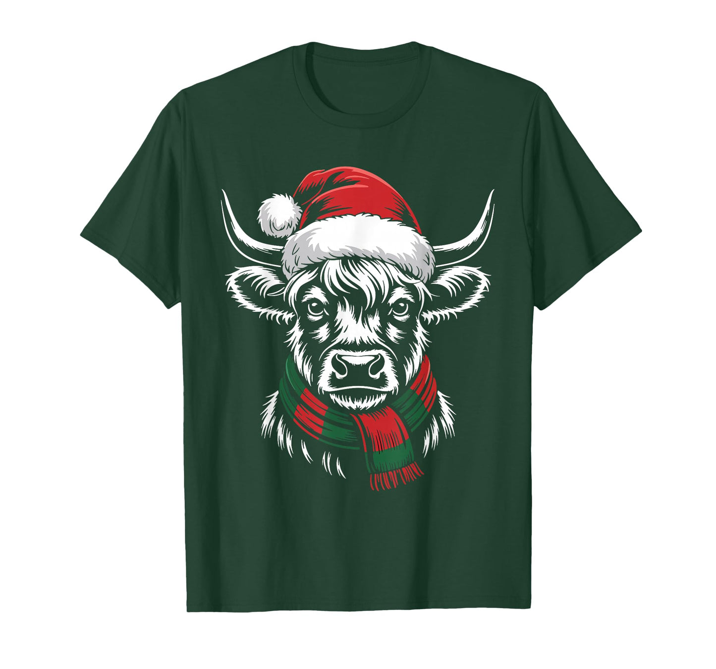 Highland Cow Xmas Santa Hat Scarf Christmas Costume T-Shirt