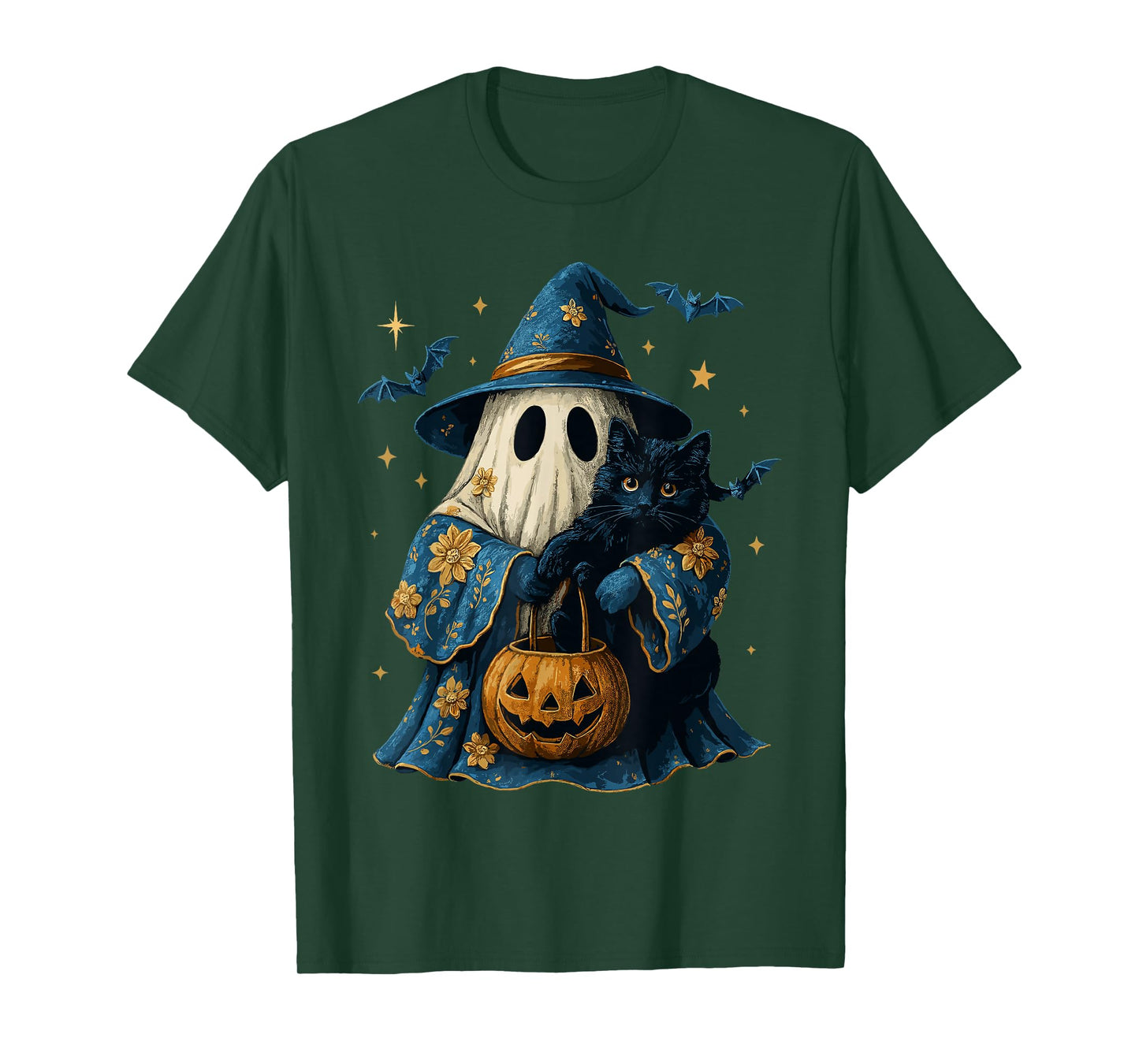 Floral Spooky Season Ghost Witch Cat Costume, Black Cat T-Shirt