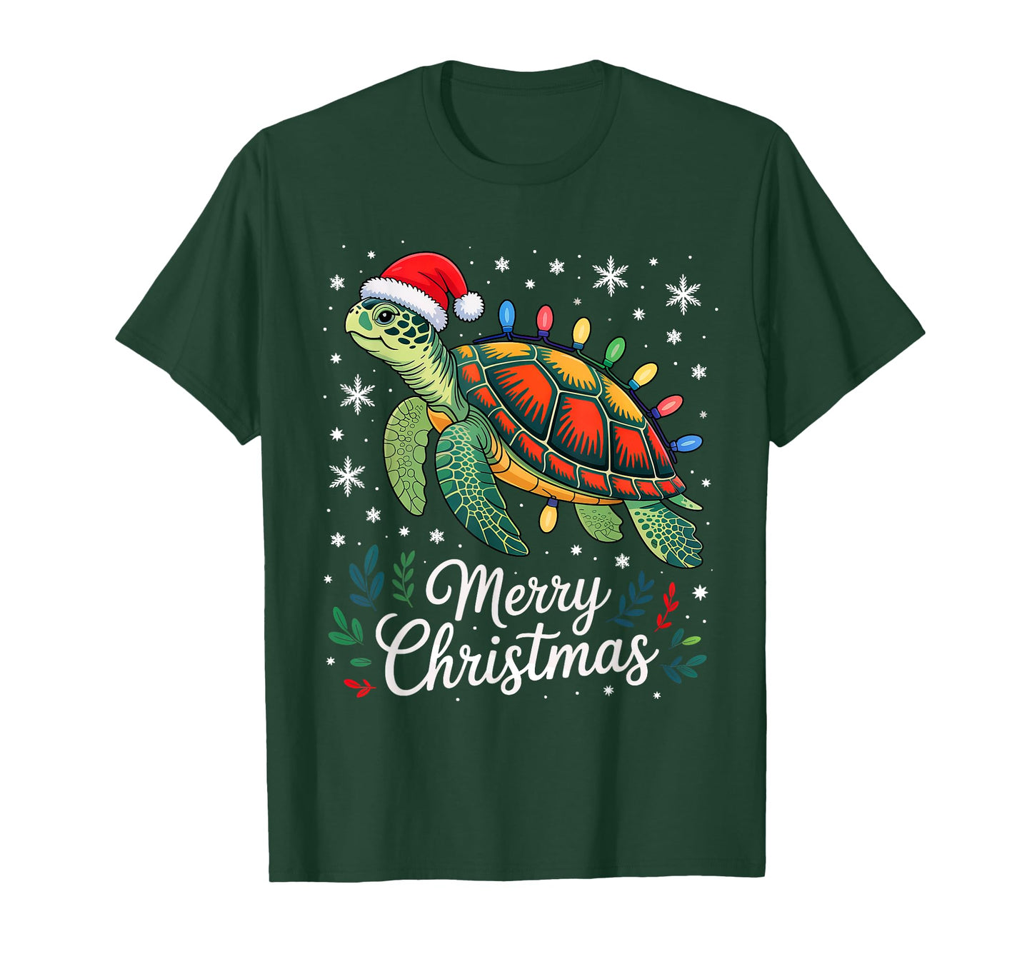 Turtle Santa Hat Merry Christmas Lights Xmas Holiday Costume T-Shirt
