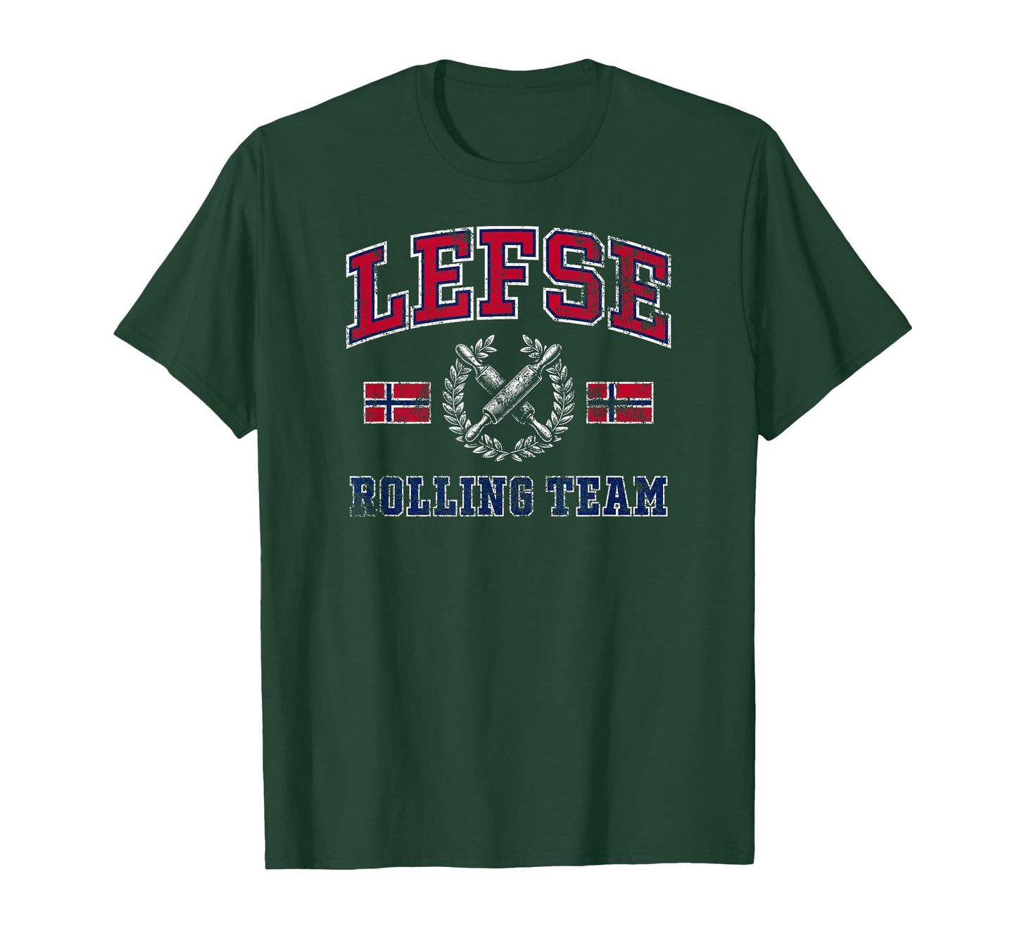 Lefse Rolling Team Funny Norwegian Flag Distressed T-Shirt