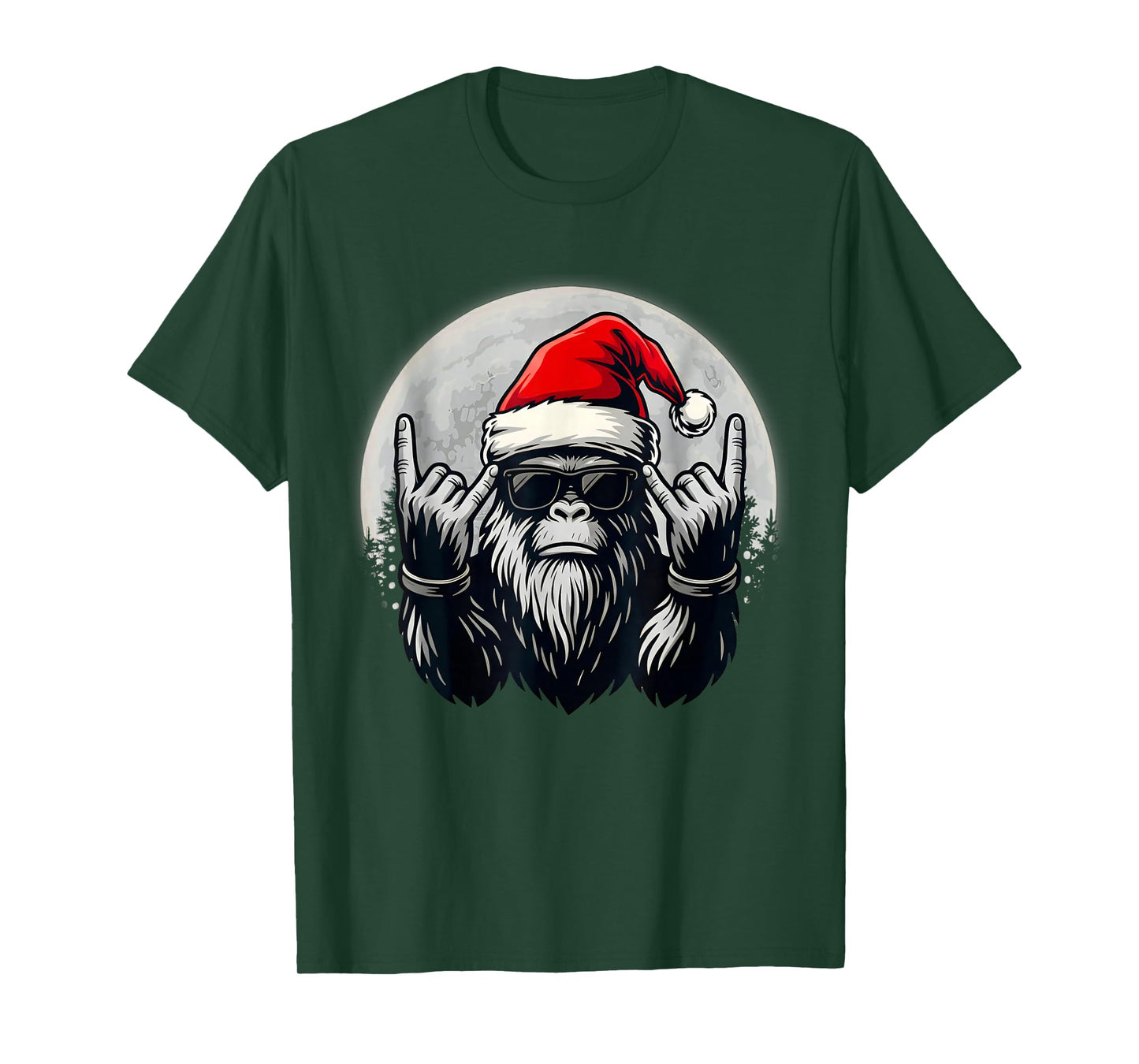 Santa Bigfoot Christmas Tree Xmas Lights Funny Sasquatch T-Shirt