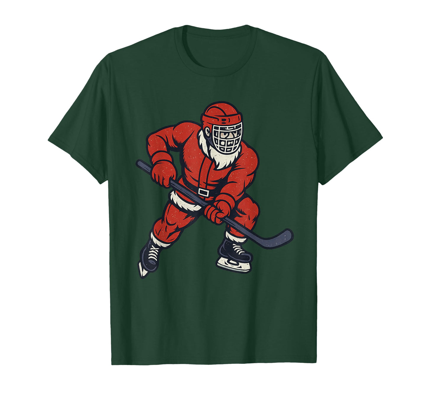 Santa Playing Ice Hockey Christmas Vintage Funny Xmas T-Shirt