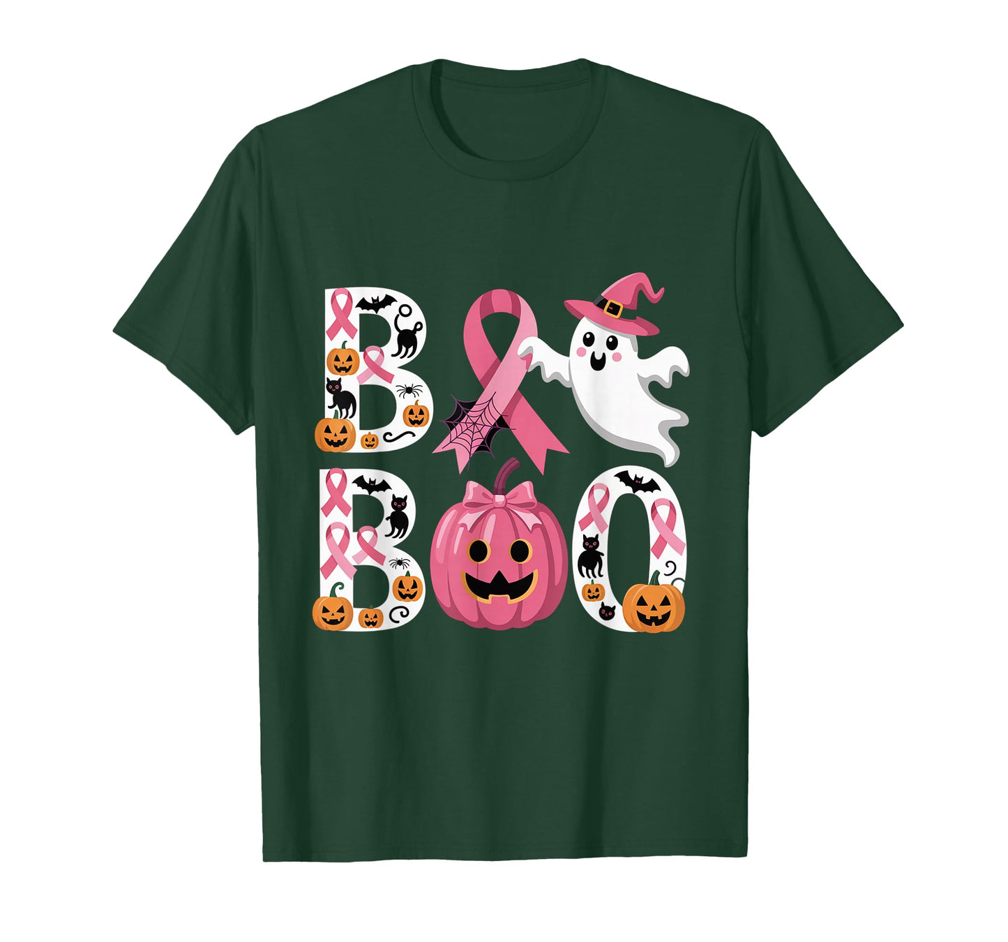 Boo Halloween Pumpkin Pink Ribbon Witch Cancer Awareness T-Shirt
