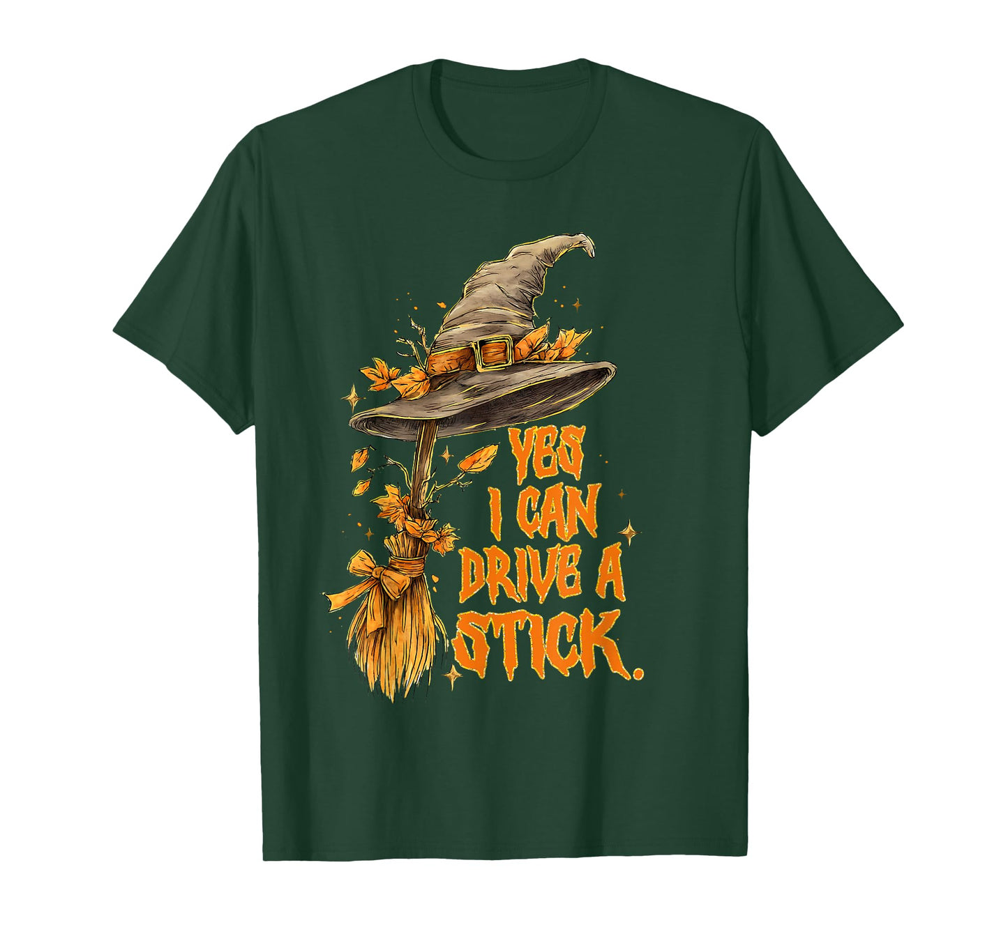Yes I Can Drive A Stick Funny Halloween Spooky Witch T-Shirt