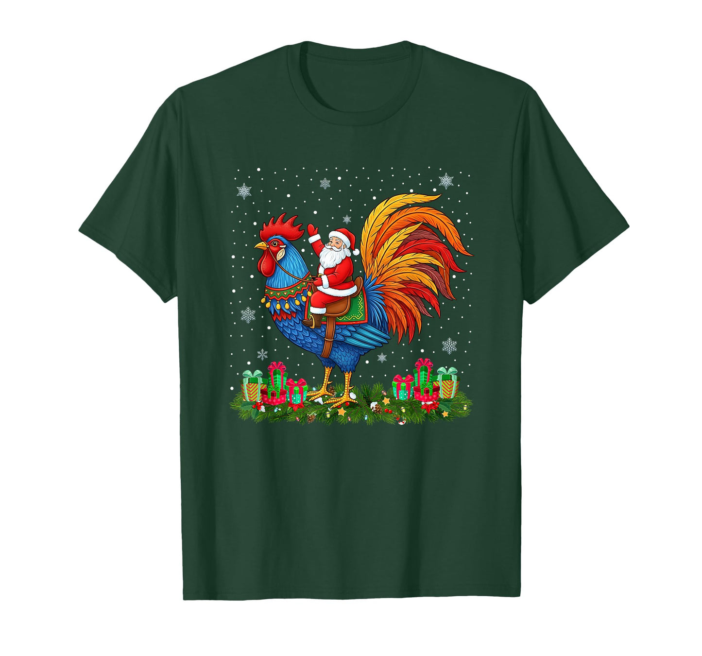 Farm Animal Lover Funny Santa Riding Rooster Christmas T-Shirt