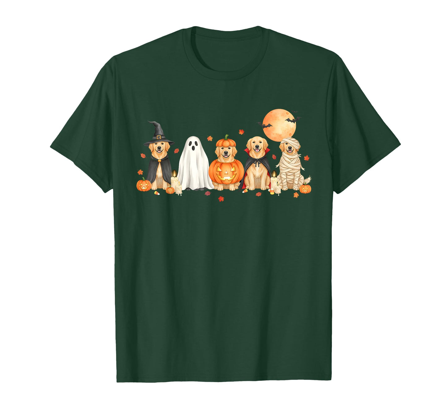Spooky Golden Retriever Dogs Ghost Witch Mummy Costume T-Shirt