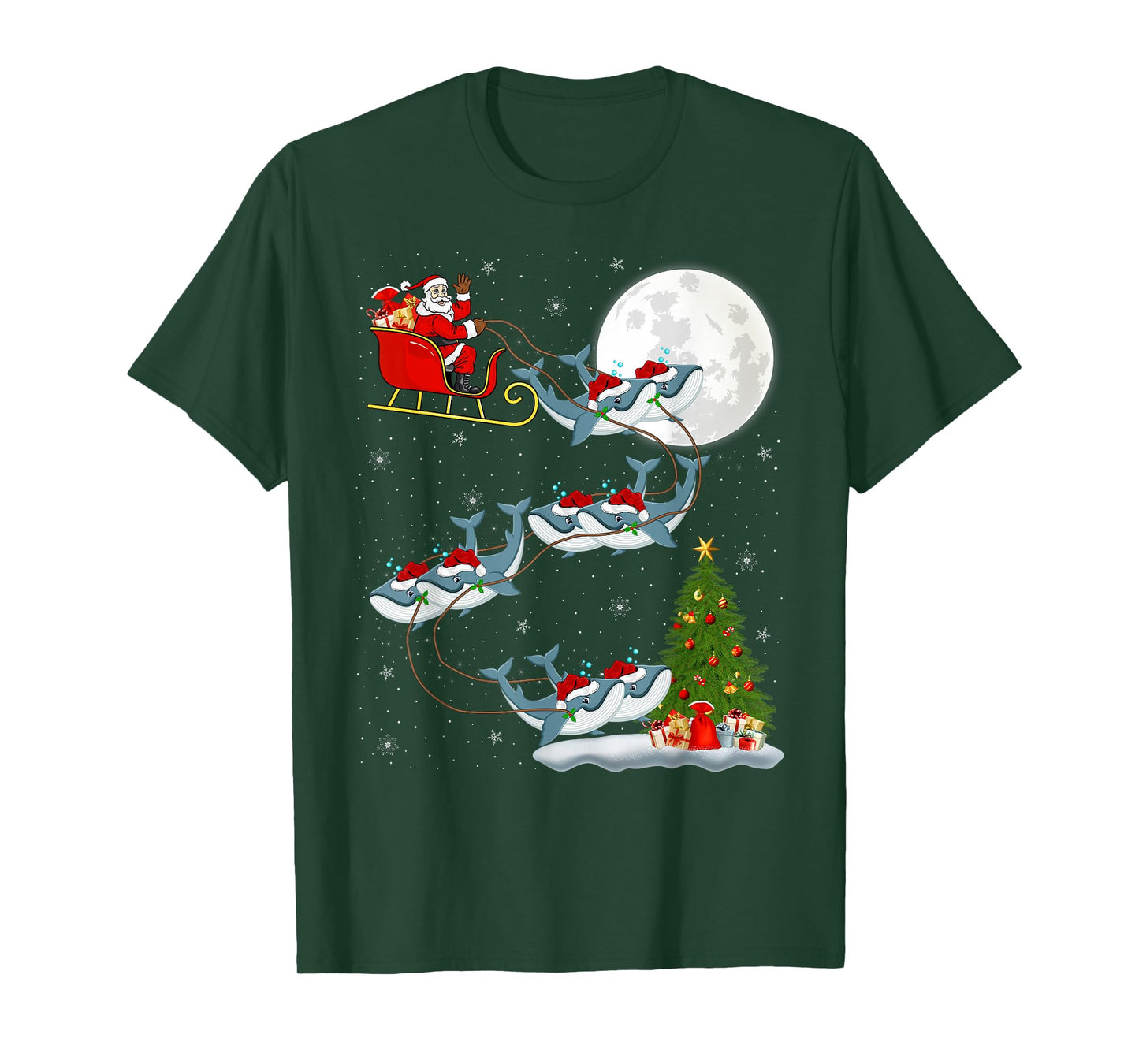 Whale Santa Sleigh Flying Funny Magical Christmas T-Shirt