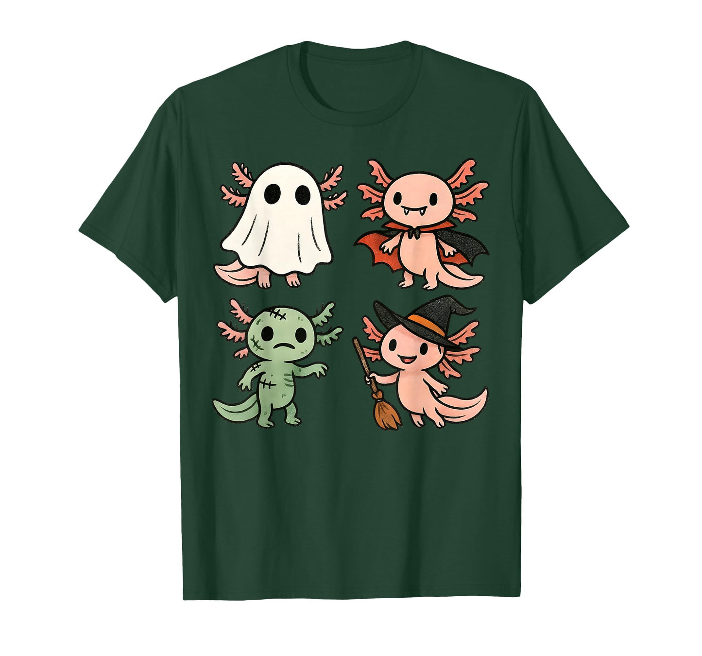 Axolotl Spooky Witch Boo Zombie Cute Halloween Boys Girls T-Shirt