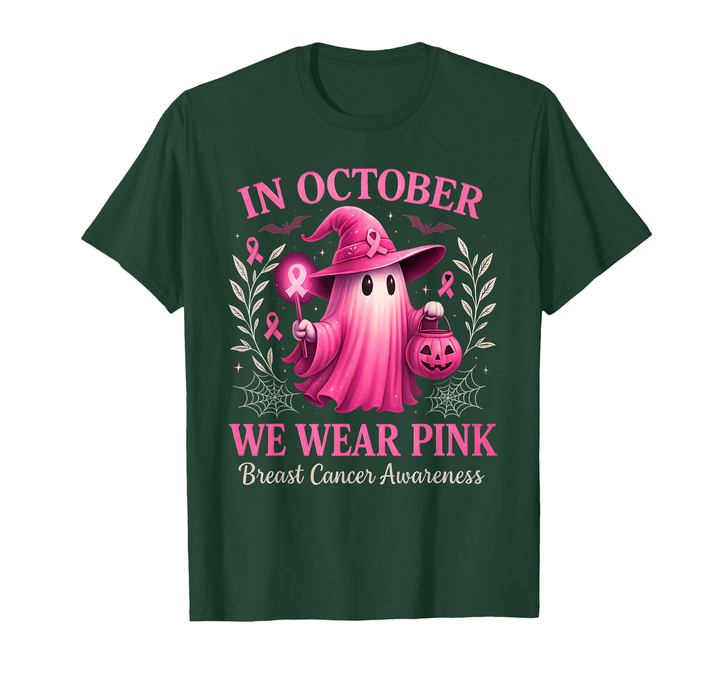 in October We Wear Pink Breast Cancer Awareness Halloween T-Shirt