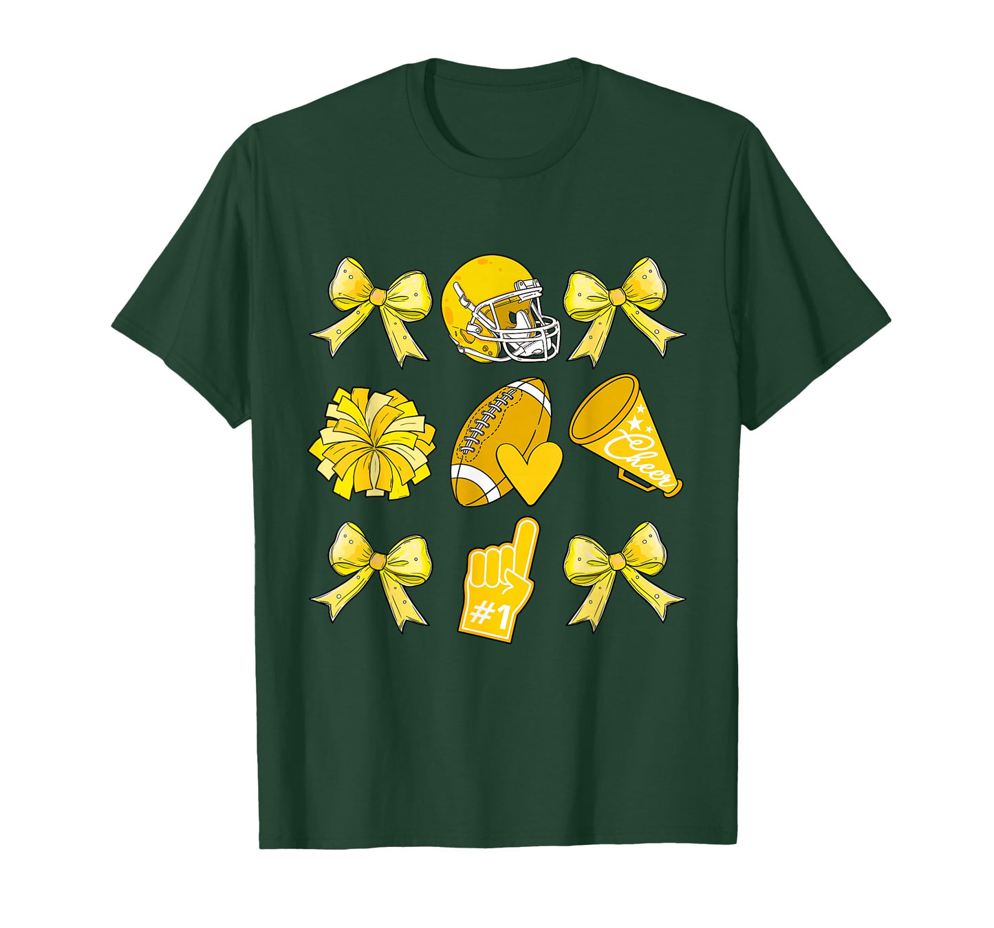 Cheer Football Coquette Bow Game Day Cheerleader Yellow T-Shirt