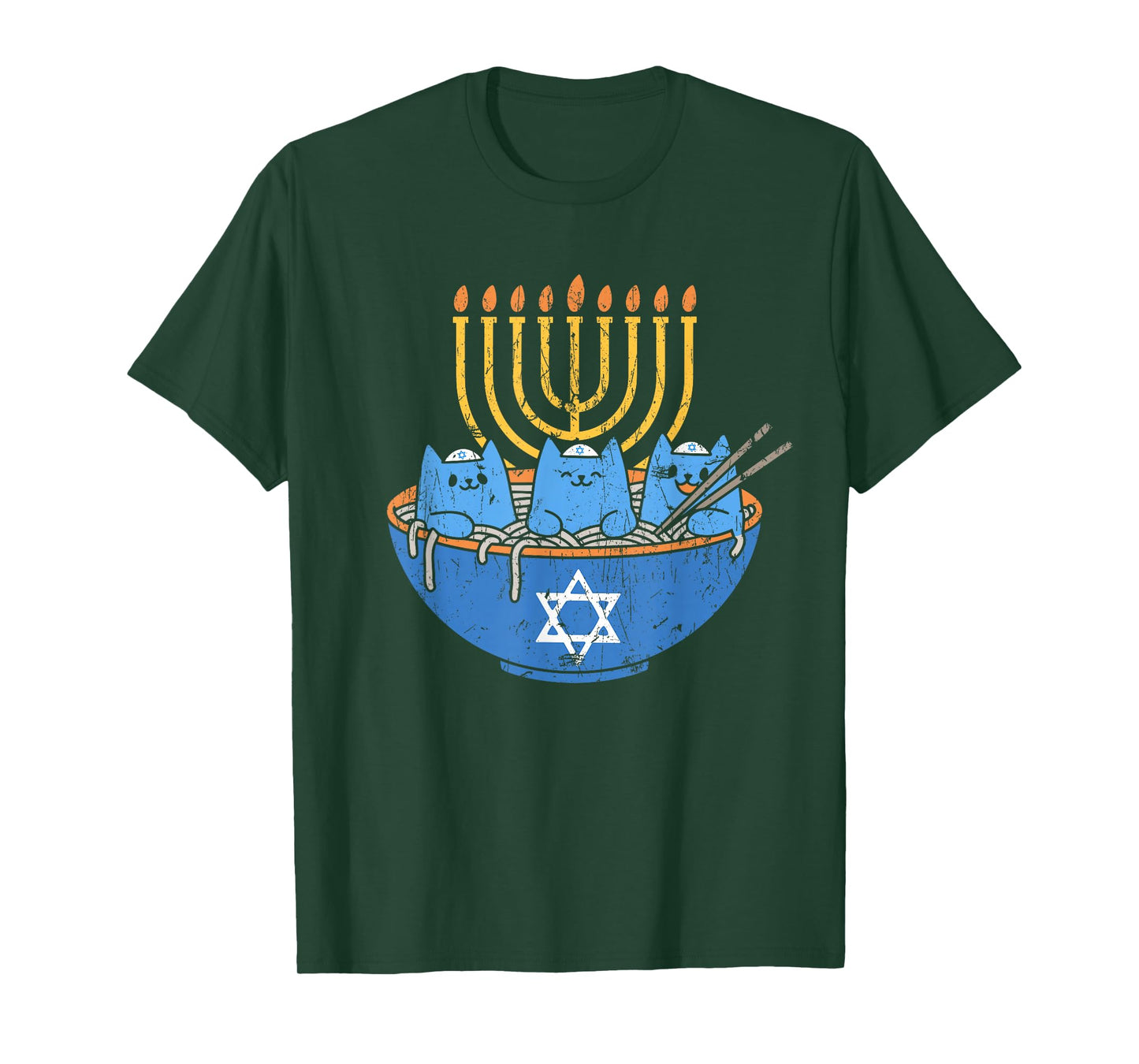 Chanukah Lover Hanukkah Gifts Jewish Cats Ramen Kitten Anime Hanukkah T-Shirt - Unisex-Adult, Anime, Cat Lovers, Families - Black, Small, Short Sleeve, T-Shirt