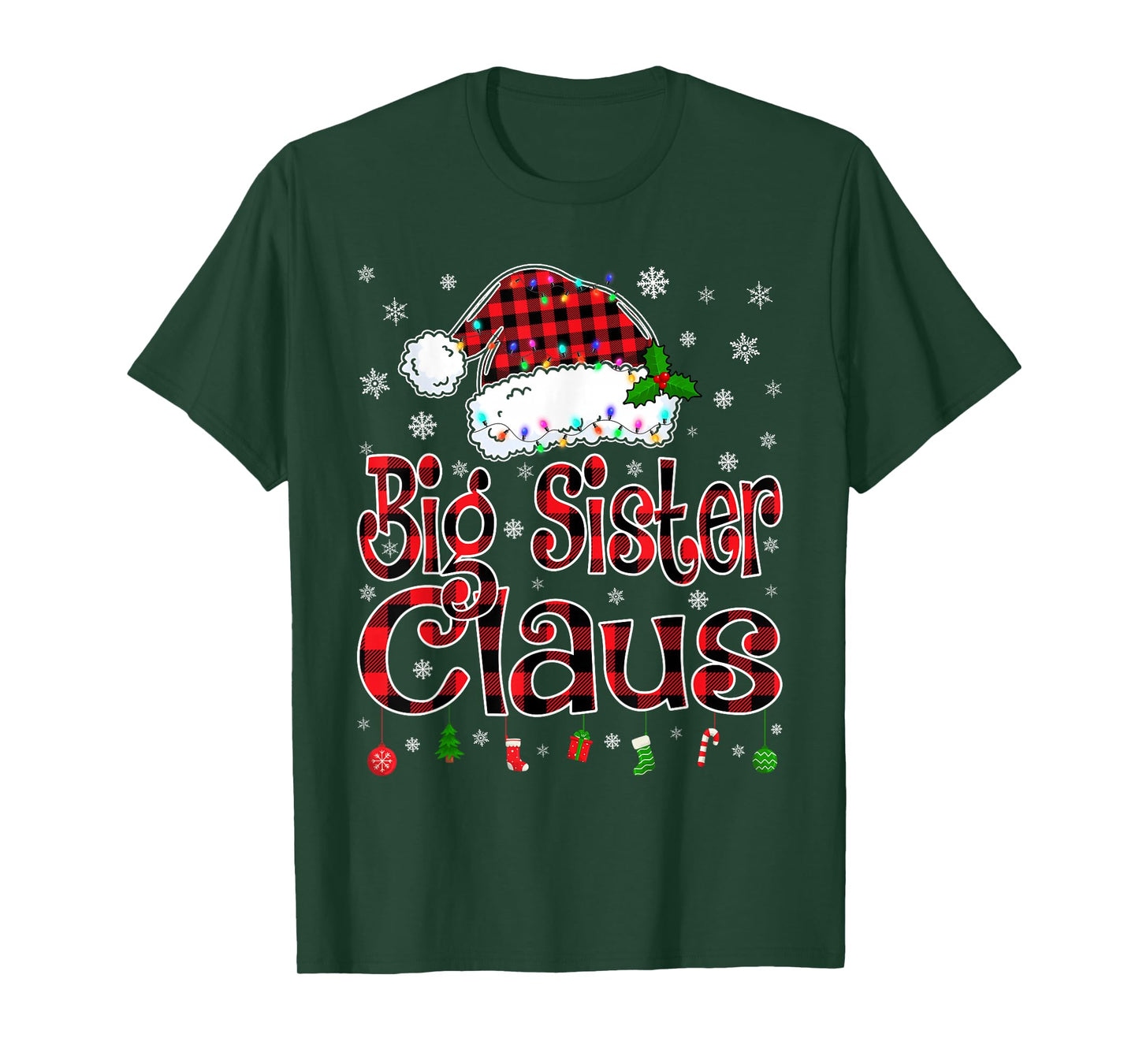 Big Sister Claus Christmas Light Xmas Pajama Matching Family T-Shirt