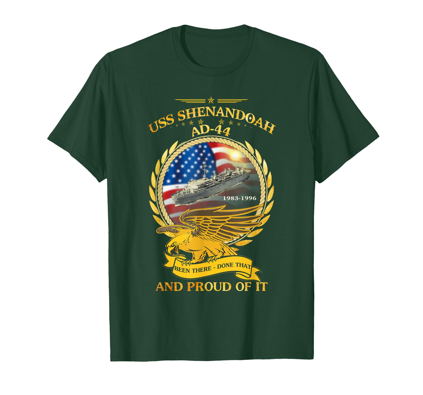 LoveUsNavy-2022 Unisex-Adults Classic Fit Black Small USS Shenandoah (AD-44) 1983-1996 Graphic T-Shirt