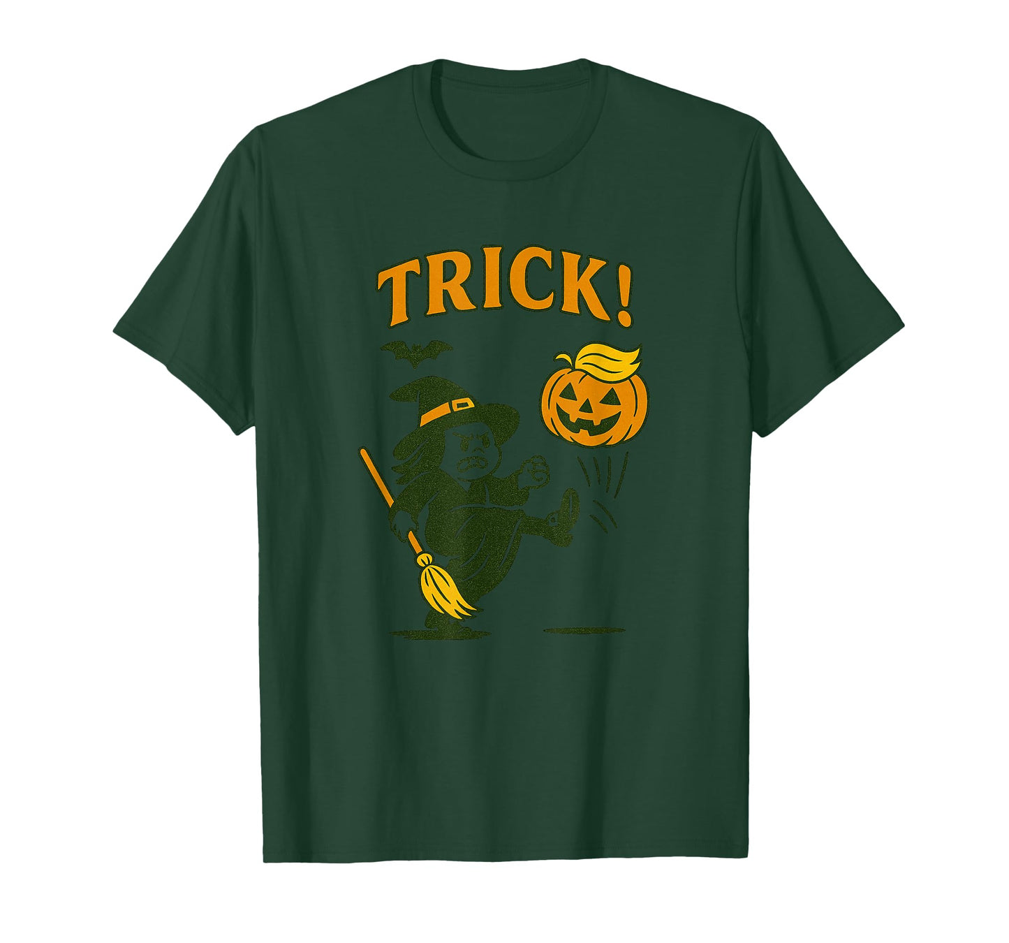 Angry Witch Kicking Pumpkin Trick Halloween Trump Pumpkin T-Shirt