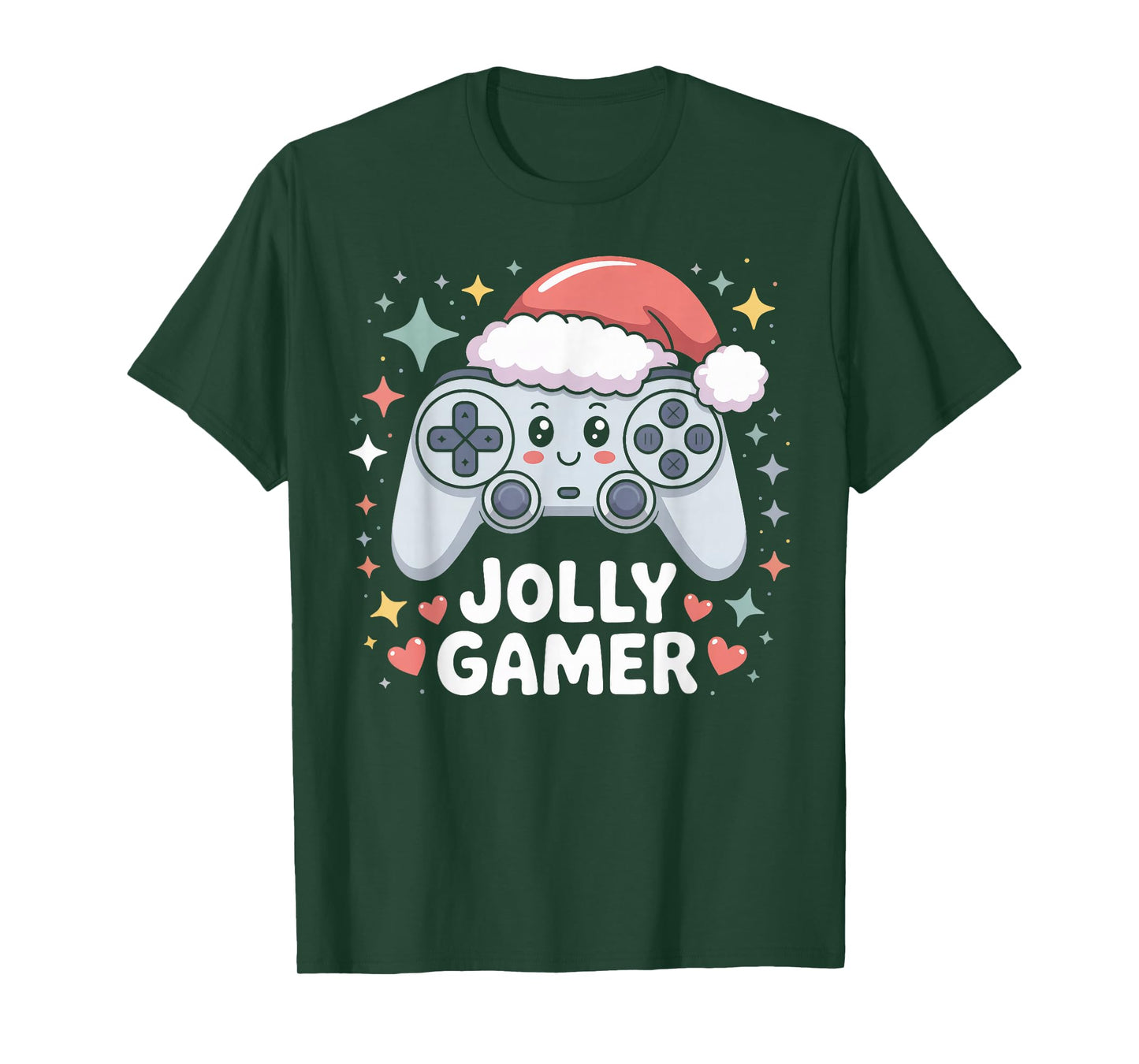 Jolly Gamer Controller with Santa Hat Christmas Video Game T-Shirt