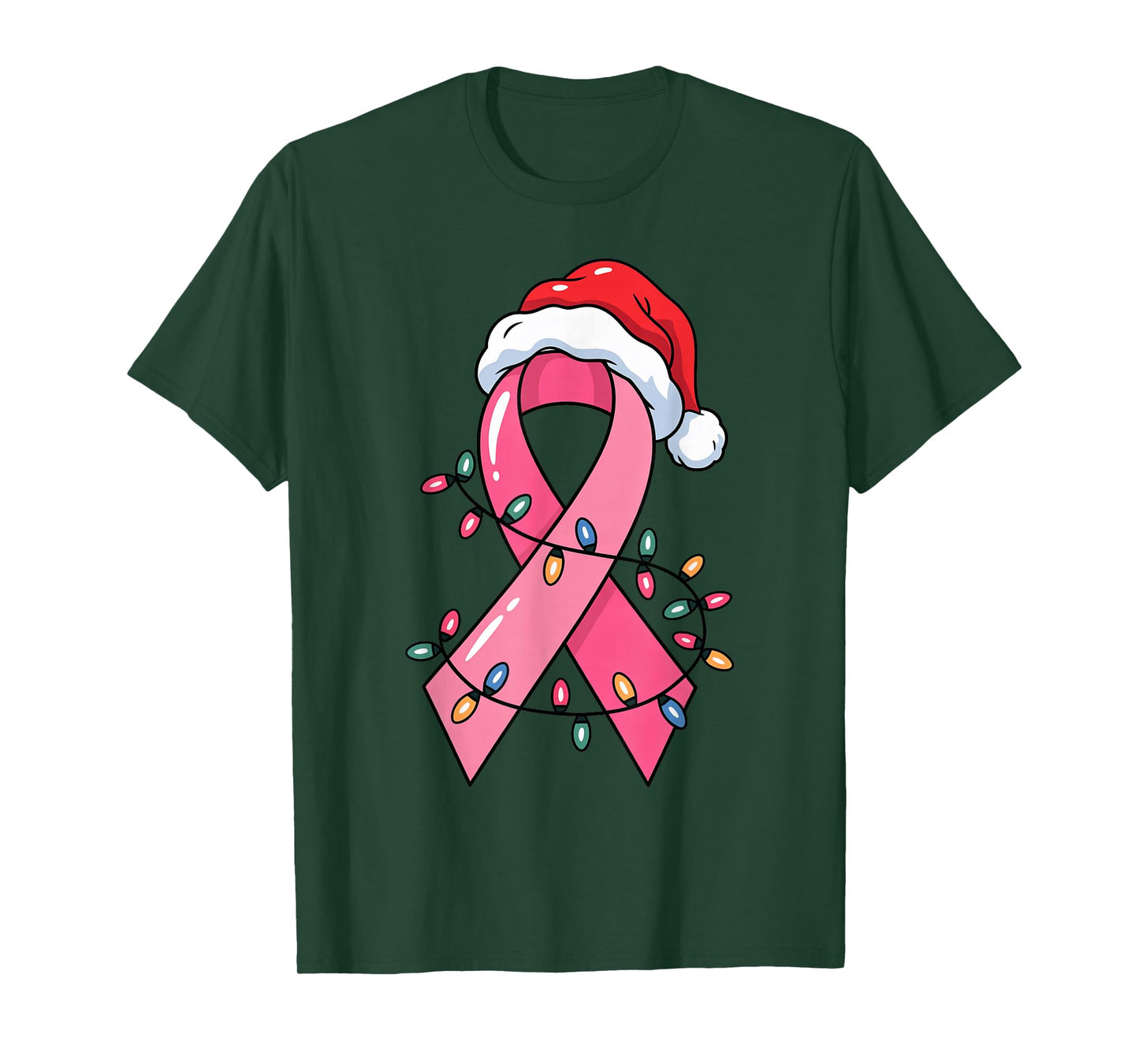 Pink Ribbon Santa Hat Christmas for Breast Cancer Awareness T-Shirt