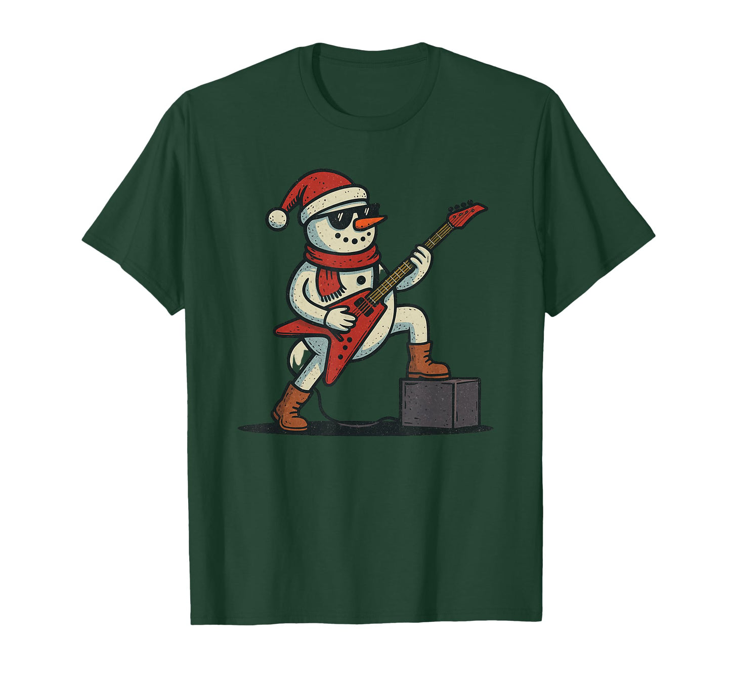 Snowman Playing Rock Guitar Christmas Vintage Funny Xmas T-Shirt
