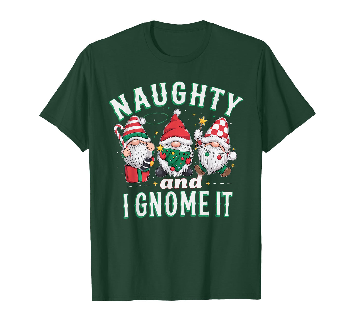 Naughty and I Gnome It Christmas Three Gnomies Matching Kids T-Shirt