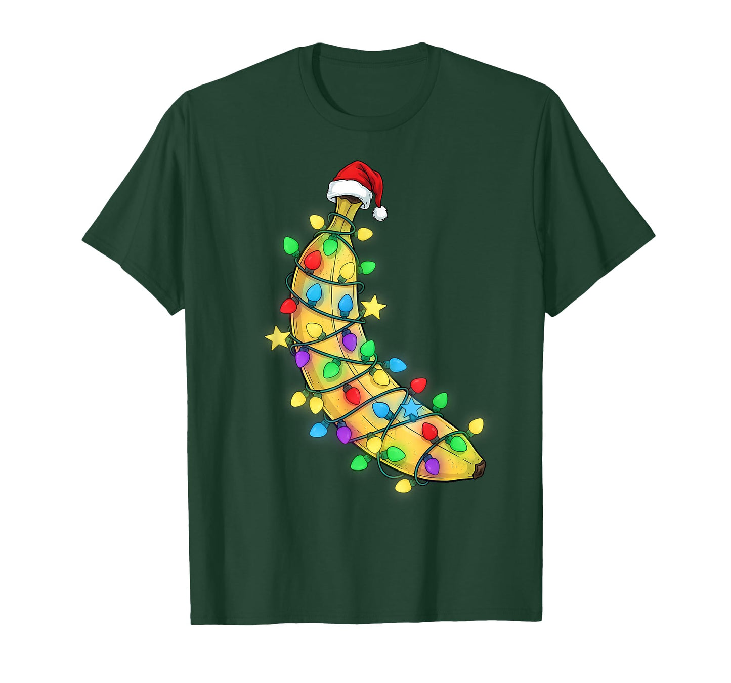 Funny Banana Christmas Lights with Santa Hat T-Shirt