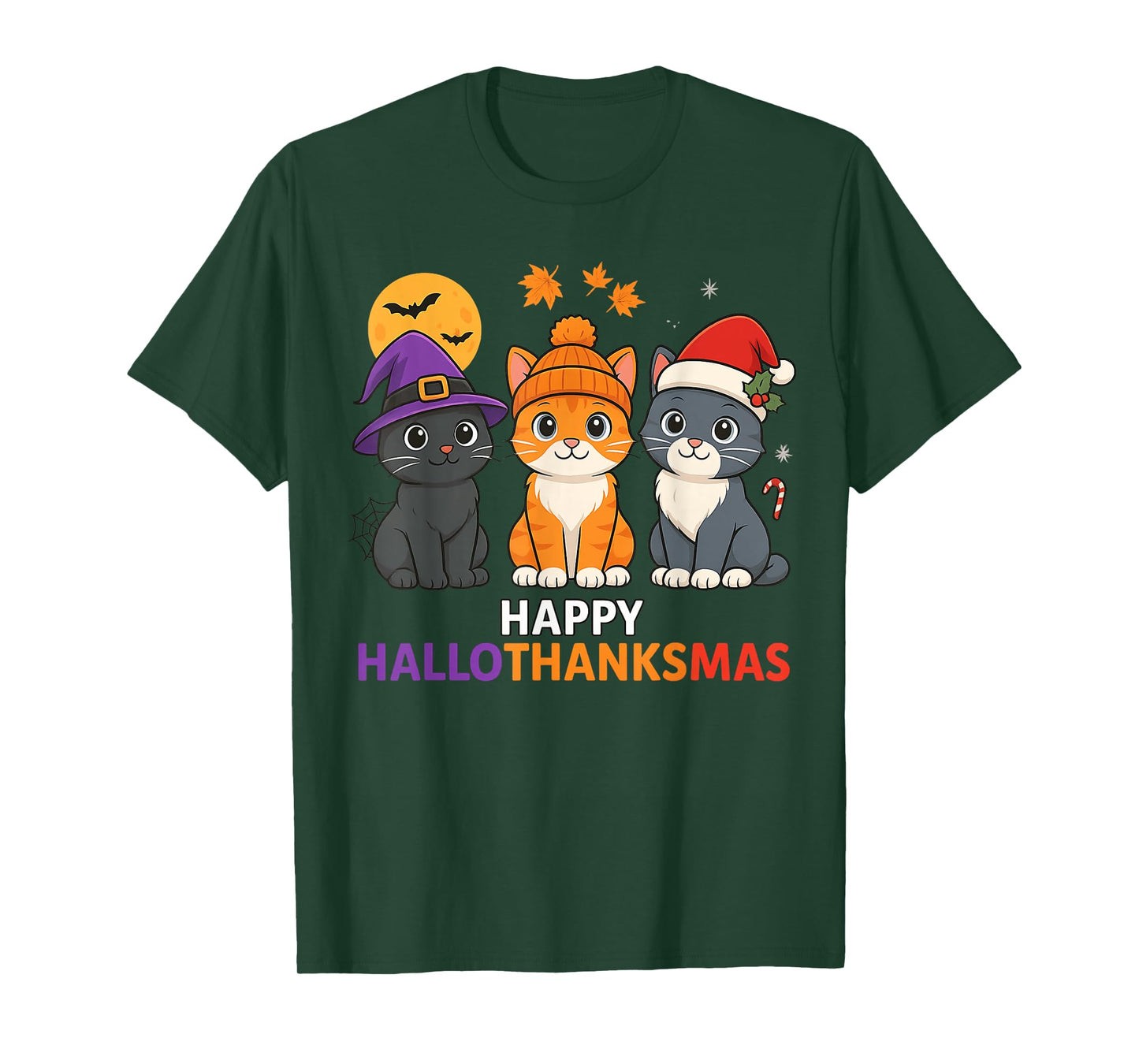 Cat Halloween Christmas Happy Hallothanksmas Thanksgiving T-Shirt