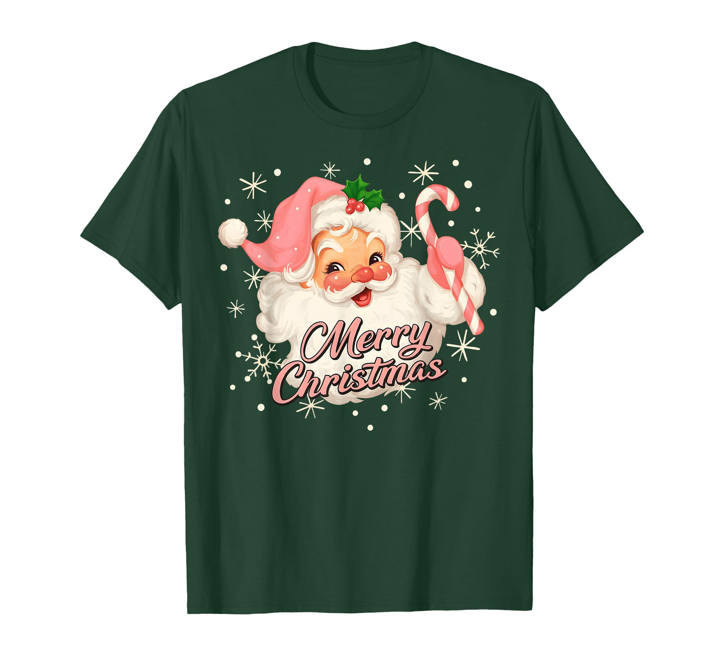 Vintage Pink Christmas Santa Claus Face Old Fashioned T-Shirt