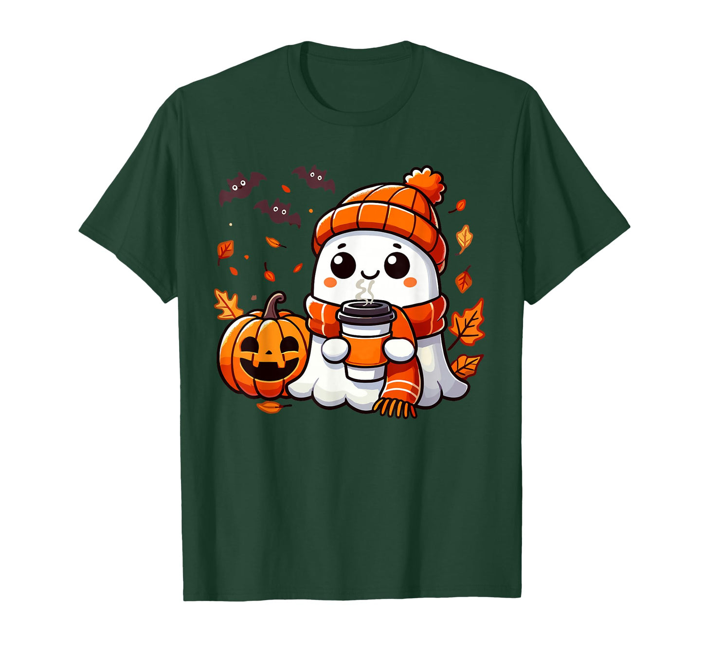 Cute Halloween Ghost Drinking Ice Coffee, Halloween Women T-Shirt