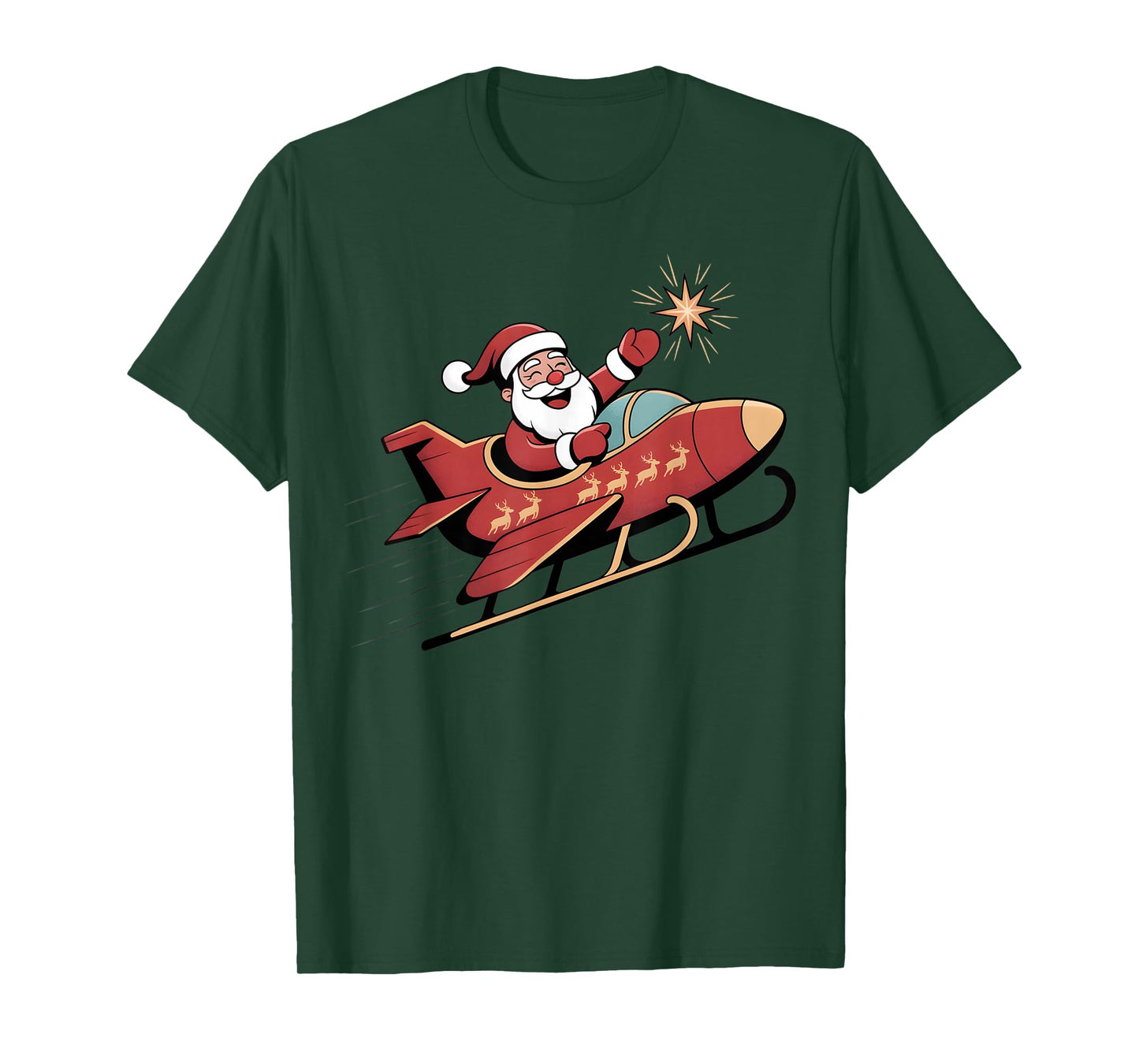 Santa Flying Plane Airplane Pilot Christmas Aviation Graphic T-Shirt