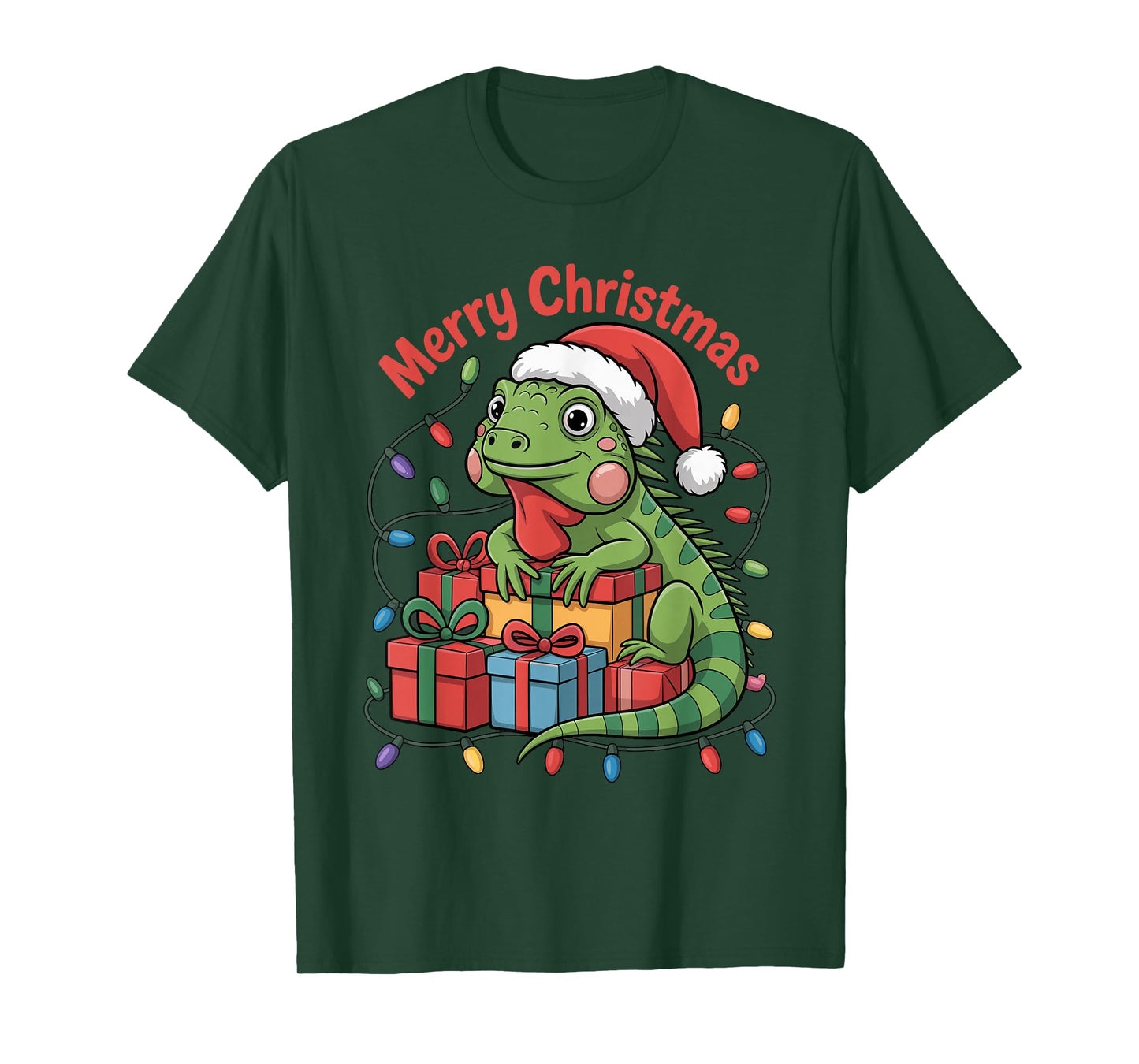Iguana Santa Hat Christmas Design Funny Animal Lover Holiday T-Shirt