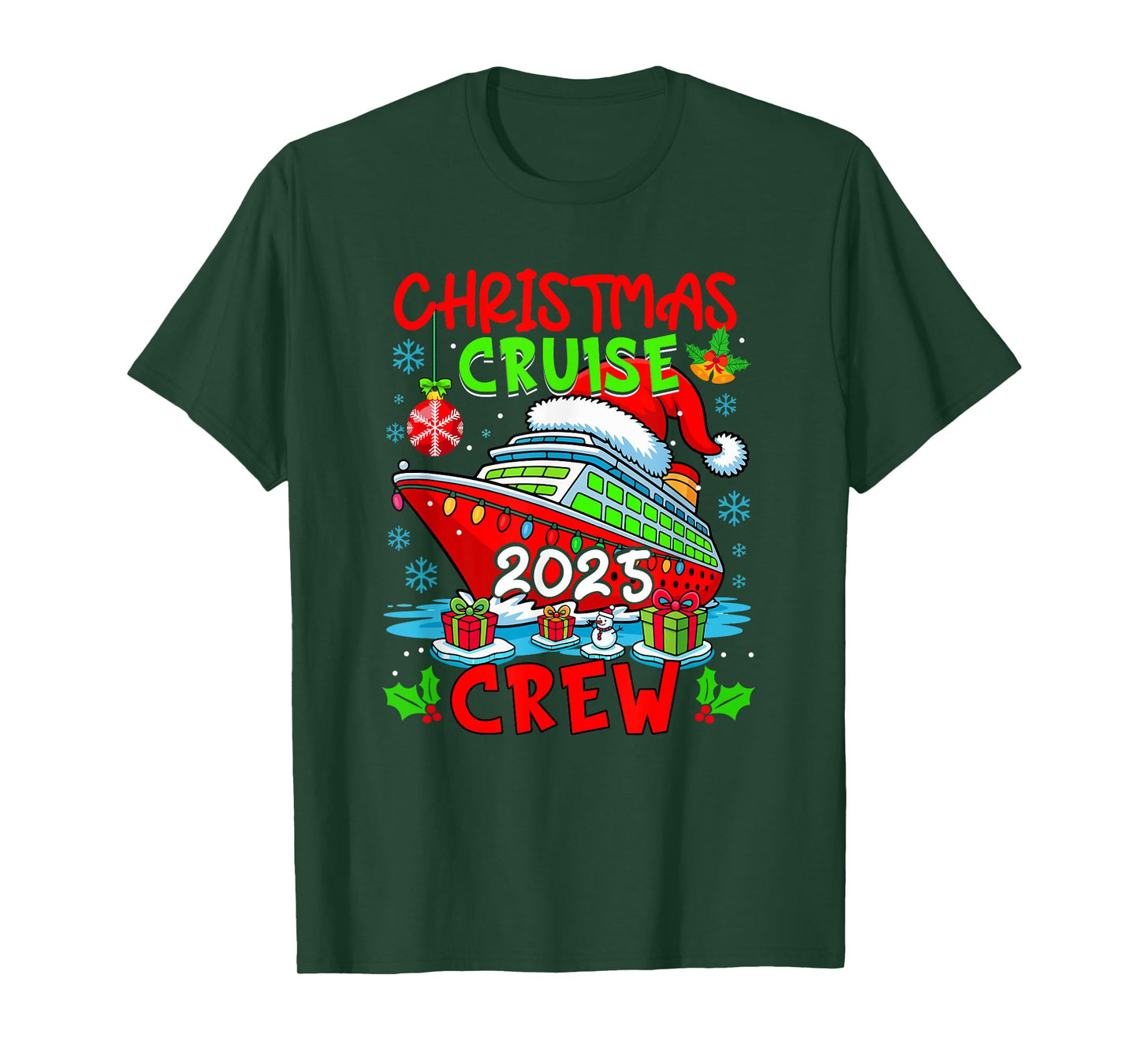 Cruise Crew 2025 Christmas Santa Cruise Ship Colorful Lights T-Shirt