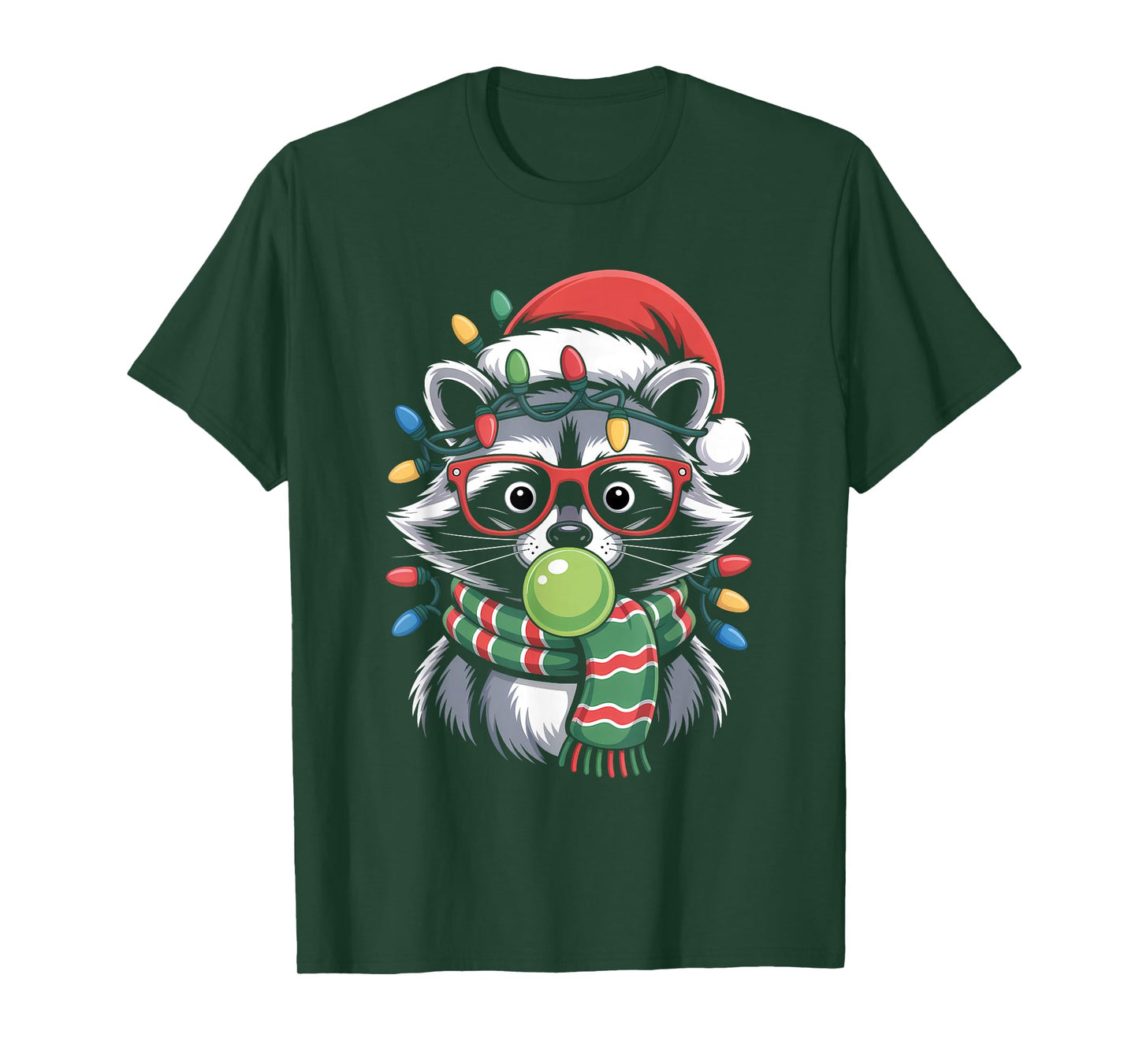 Christmas Raccoon in Red Glasses Bubble Men Women Kids T-Shirt
