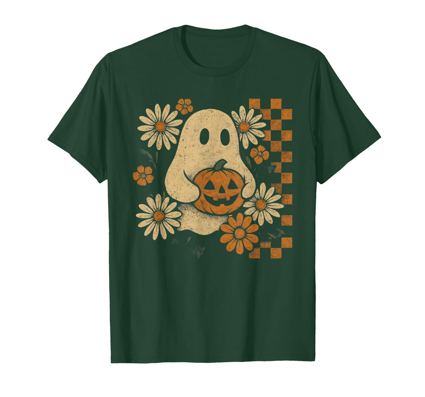 Vintage Floral Ghost Groovy Halloween Spooky Girls Women T-Shirt