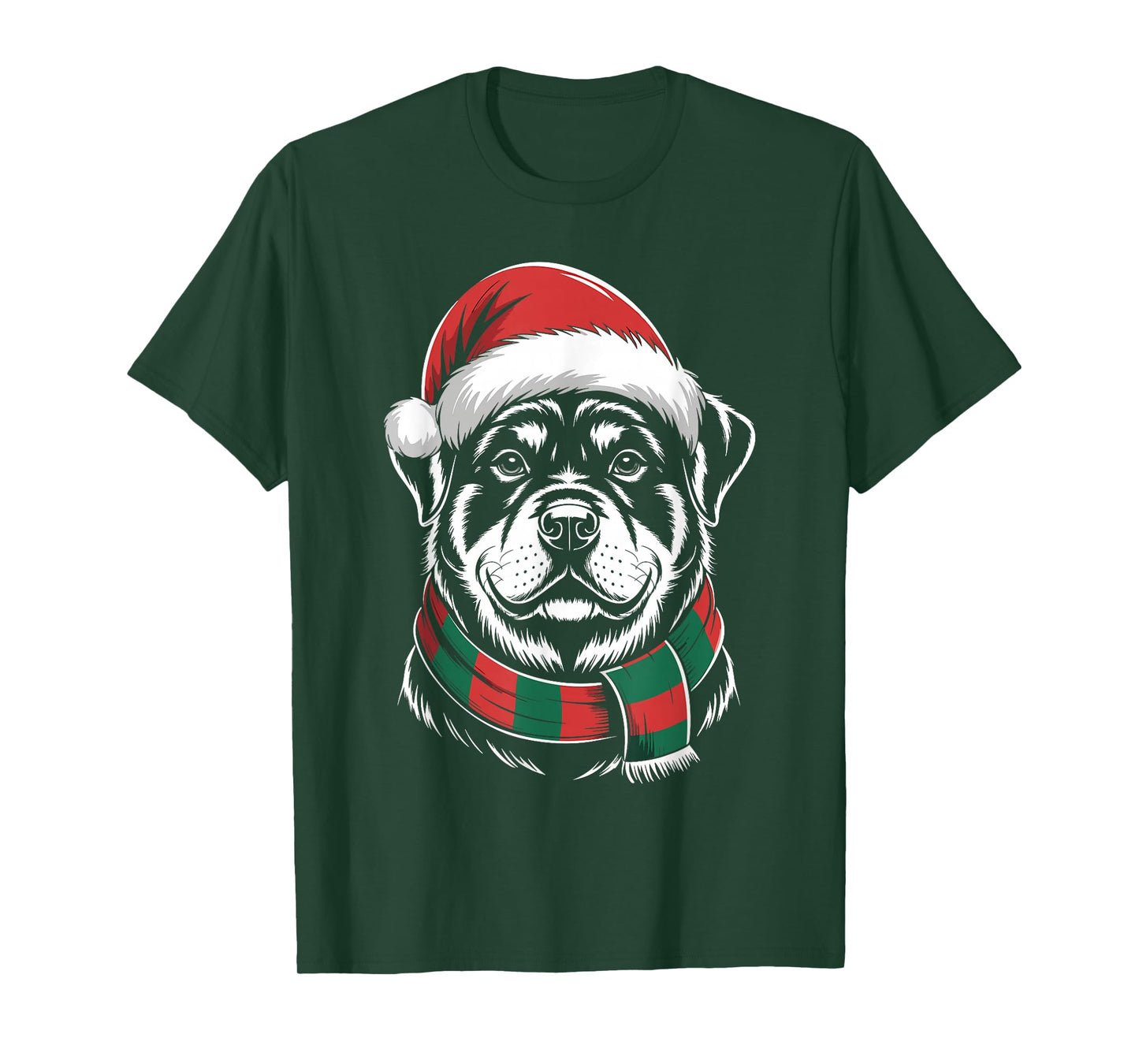 Rottweiler Dog Xmas Santa Hat Scarf Christmas Costume T-Shirt