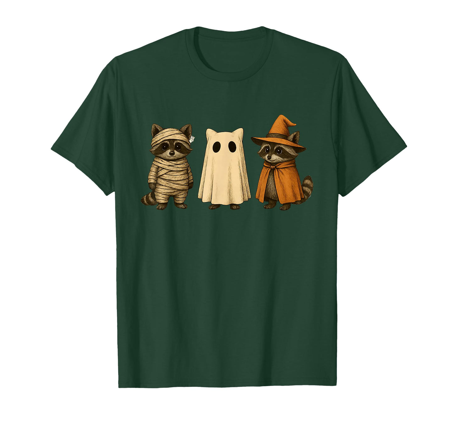 Spooky and Feral Funny Witch Ghost Raccoon Halloween Costume T-Shirt