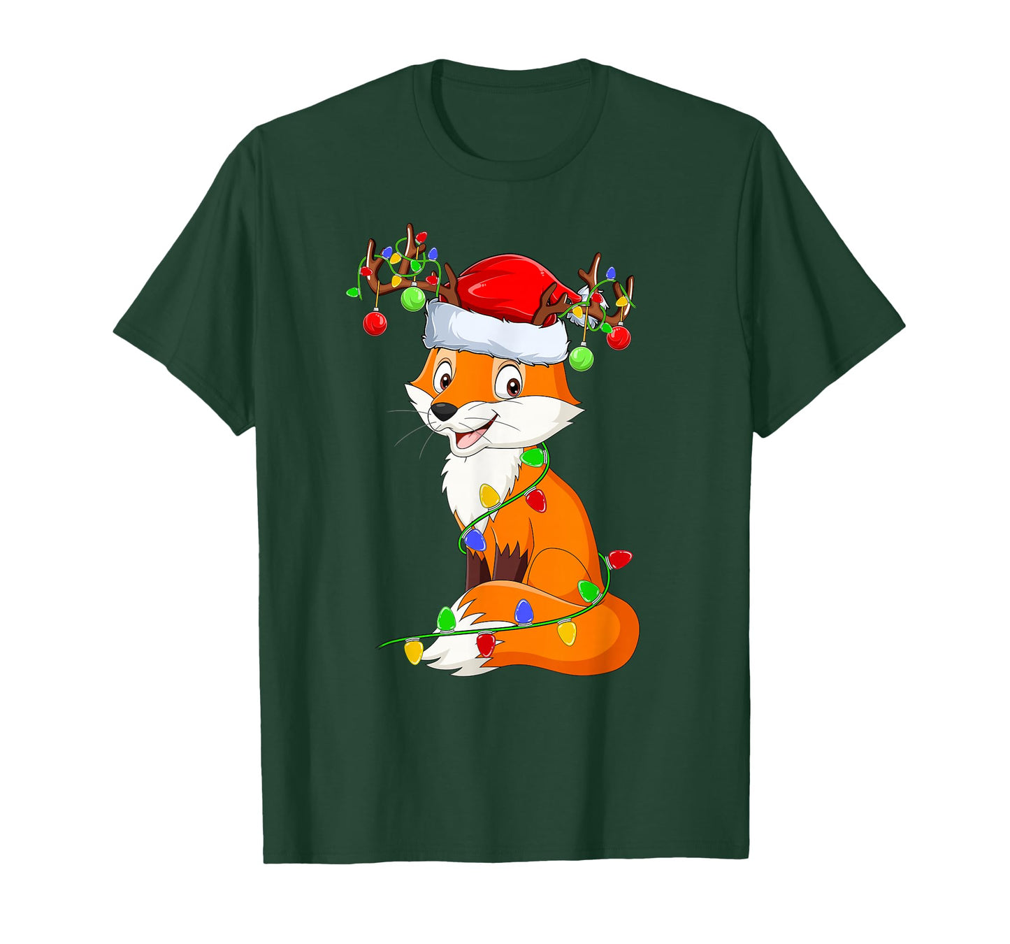 Fox Xmas Lights Holiday Santa Fox Christmas Pajamas T-Shirt