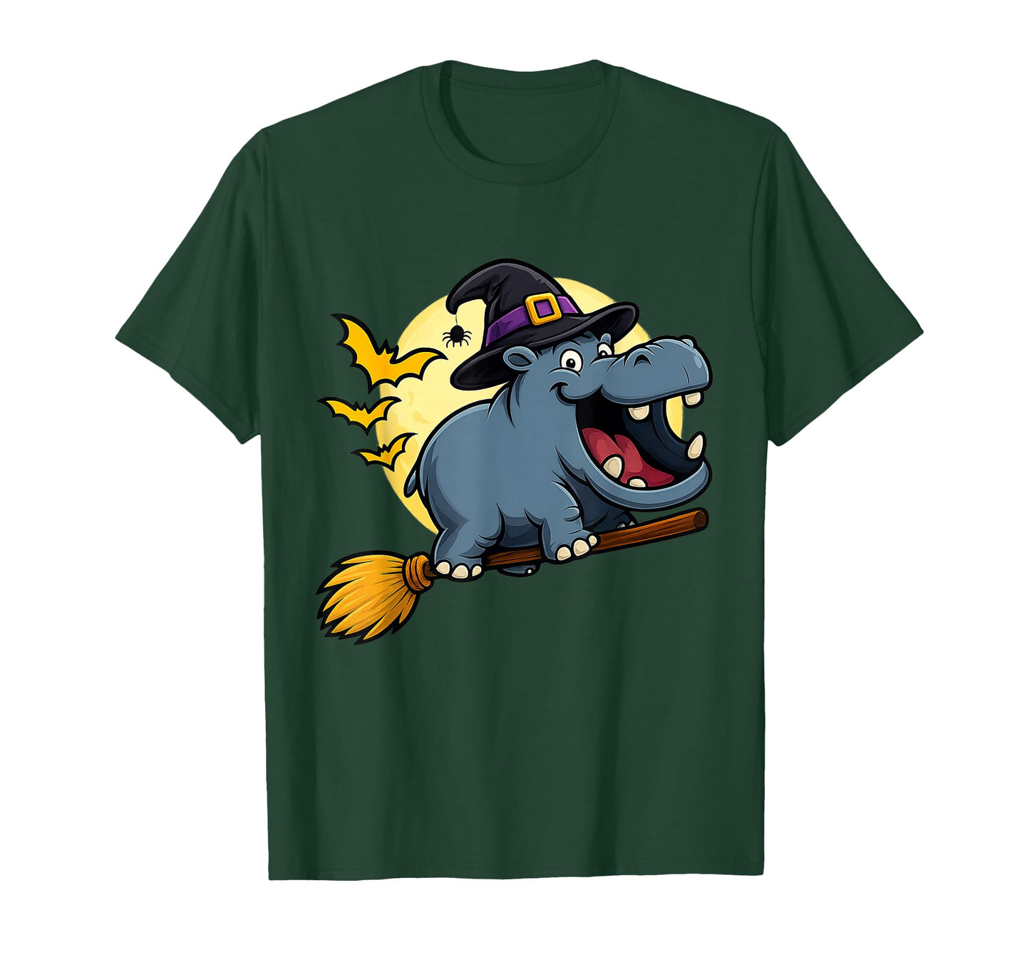 Hippo Witch Hat Riding Broom Halloween Funny T-Shirt