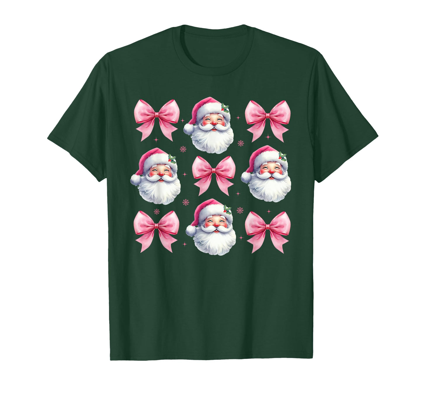 Pink Santa Christmas Shirts For Women Christmas Coquette Bow T-Shirt