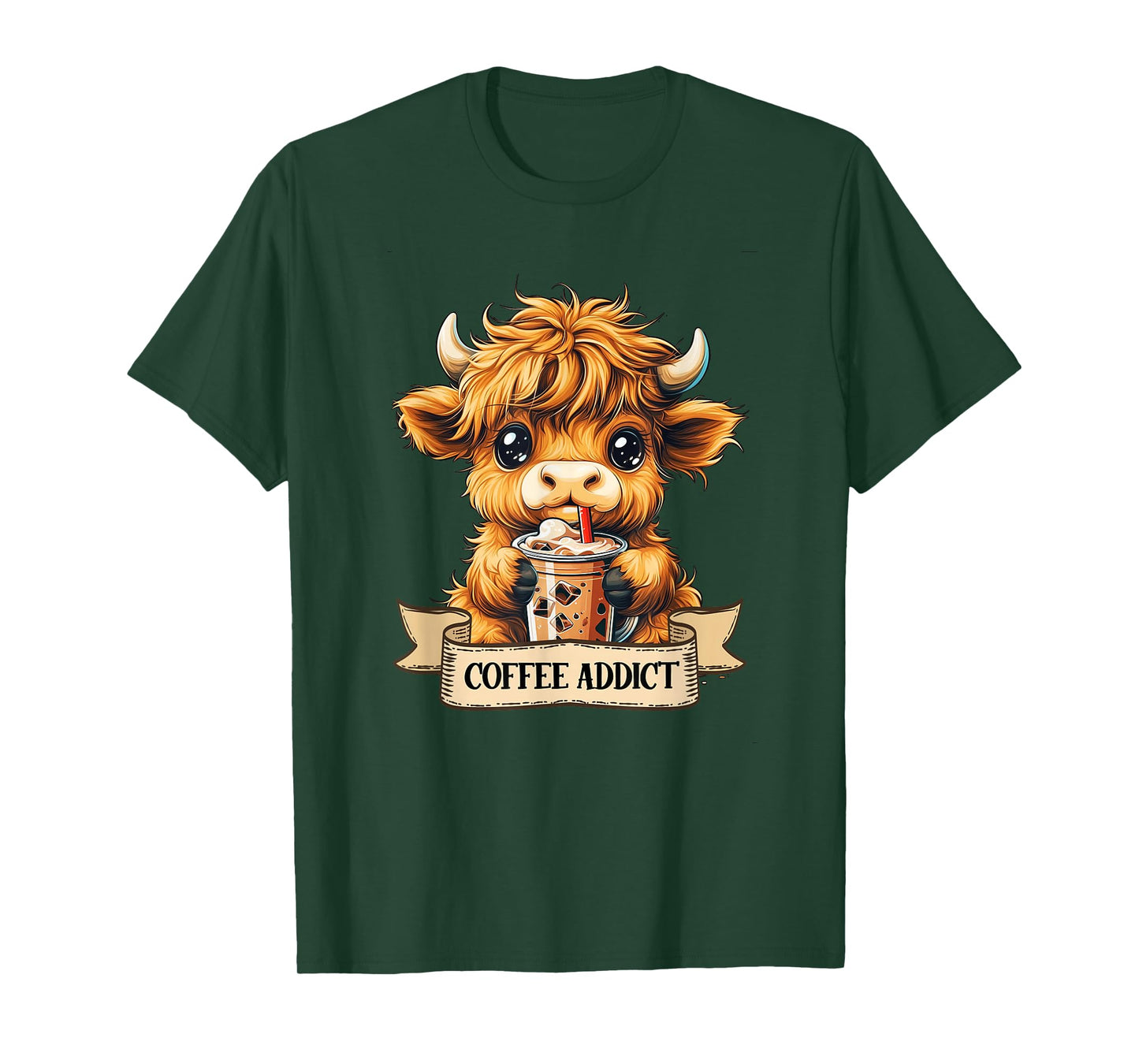 Cute Highland Cow Coffee Addict Funny Drink Coffee Cowgirl T-Shirt