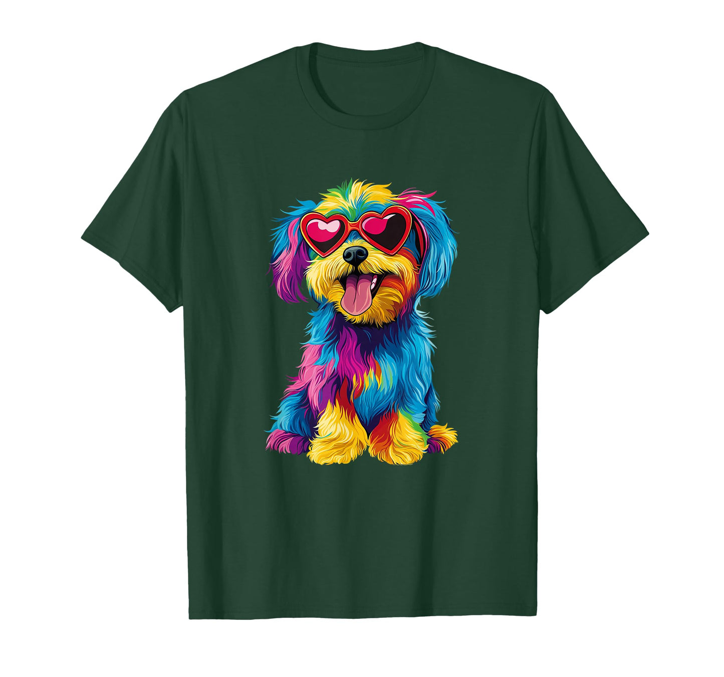 Rainbow Cute Dog Wearing Glasses Heart Puppy Love Dog Funny T-Shirt