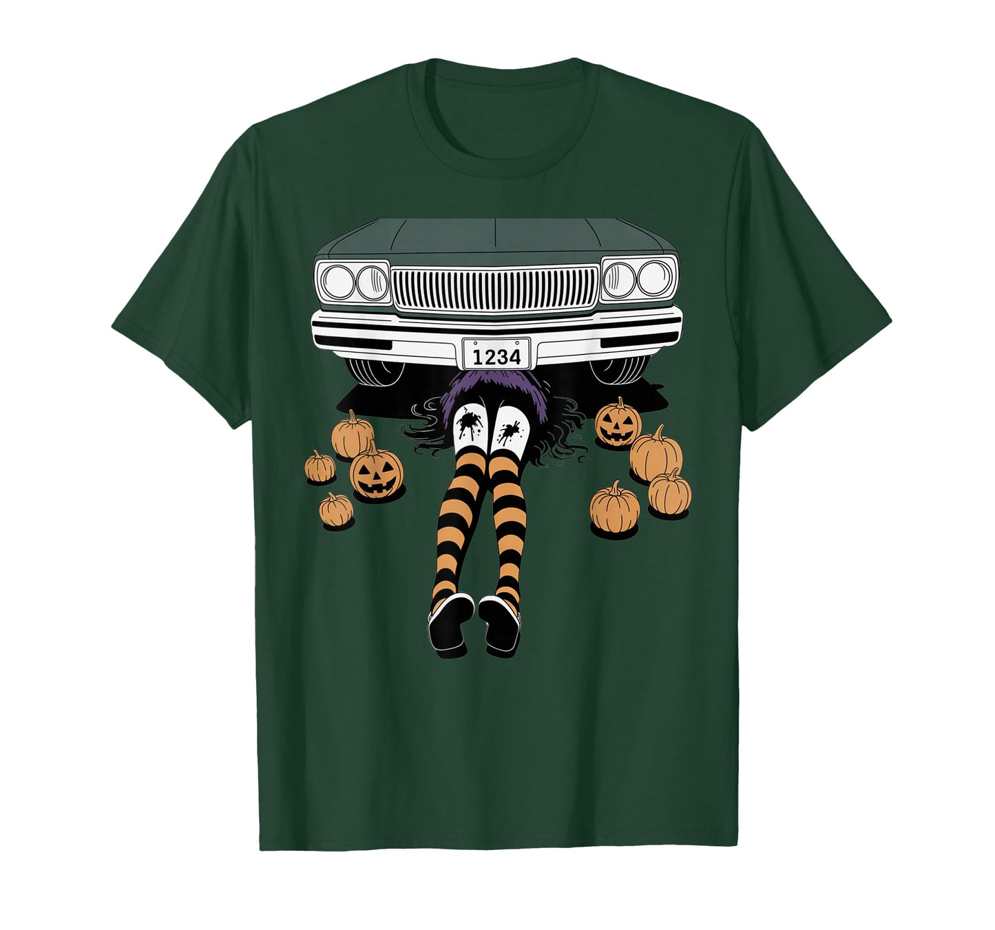 Funny Halloween Mechanic Witches Legs Stockings Bands Orange T-Shirt
