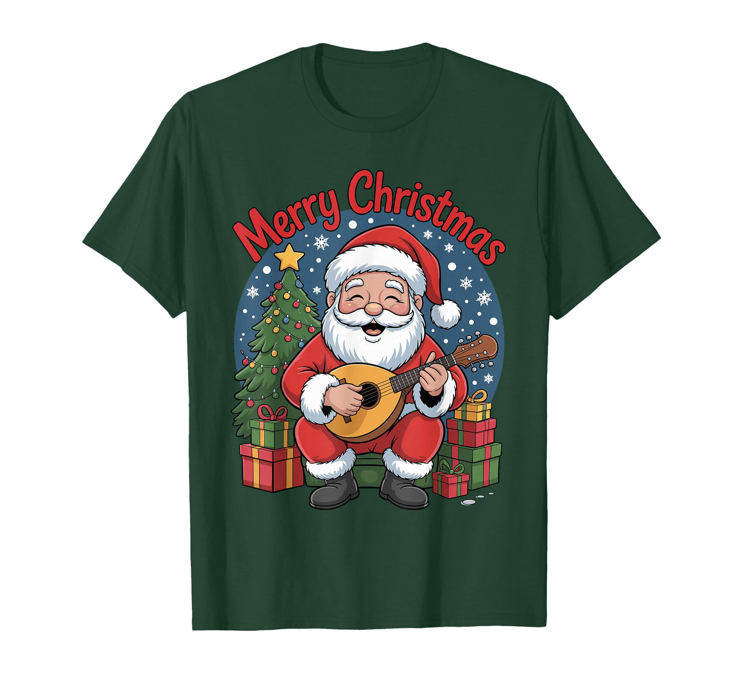 Funny Santa Playing Mandolin Holiday Chrismas Xmas Pajama T-Shirt