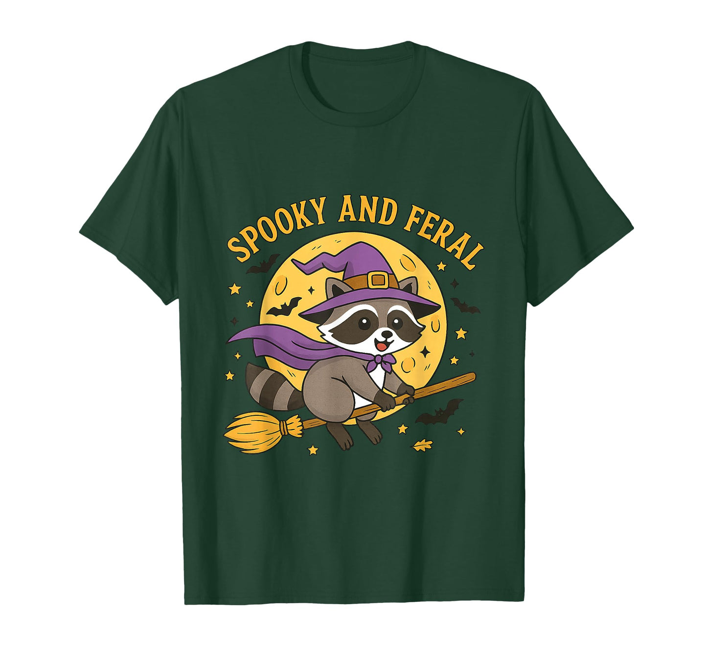 Feral & Spooky Cute Witch Raccoon On Broom Hallowen T-Shirt