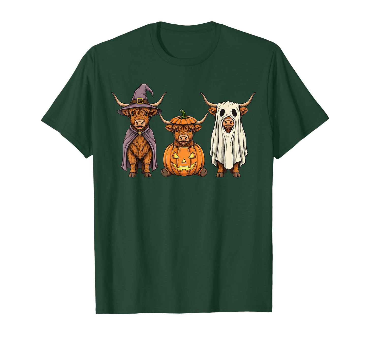 Spooky Ghost Highland Cow Pumpkin Halloween Farm Animal T-Shirt