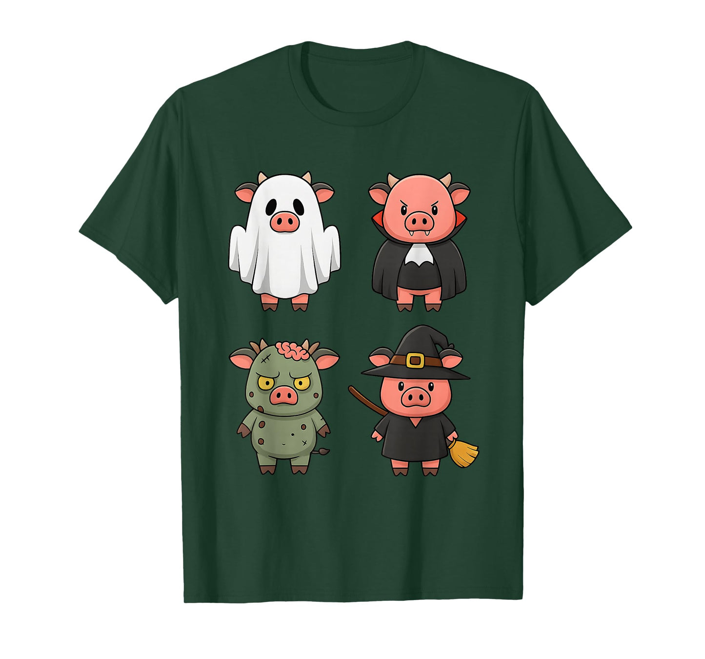 Cute Pig and Cow Halloween Costume Cartoon Characters T-Shirt