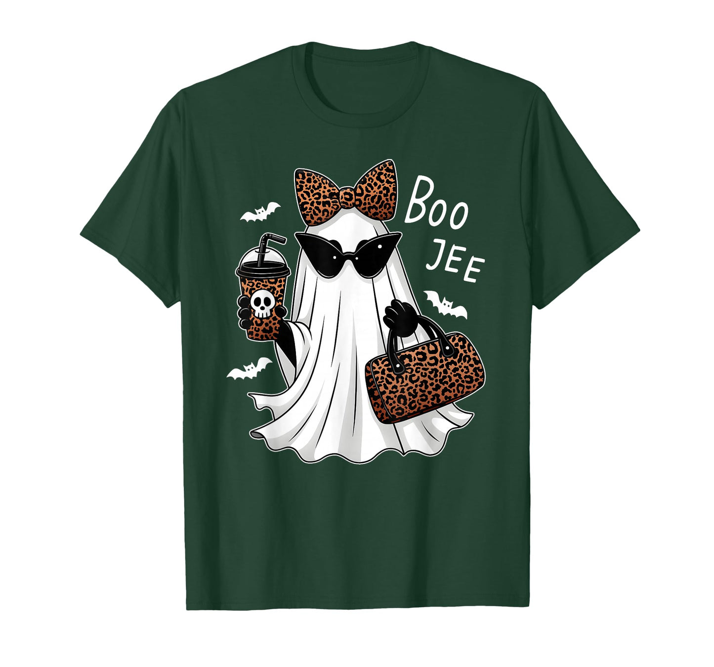 Coquette Leopard Ghost Coffee Boo-JEE Halloween Boujee Ghost T-Shirt