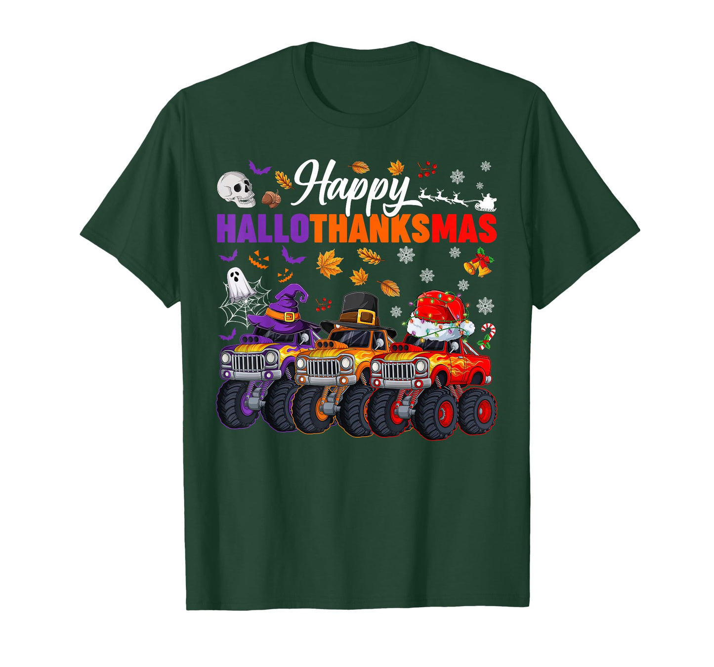 Happy Hallothanksmas Monster Truck Halloween Thanksgiving T-Shirt