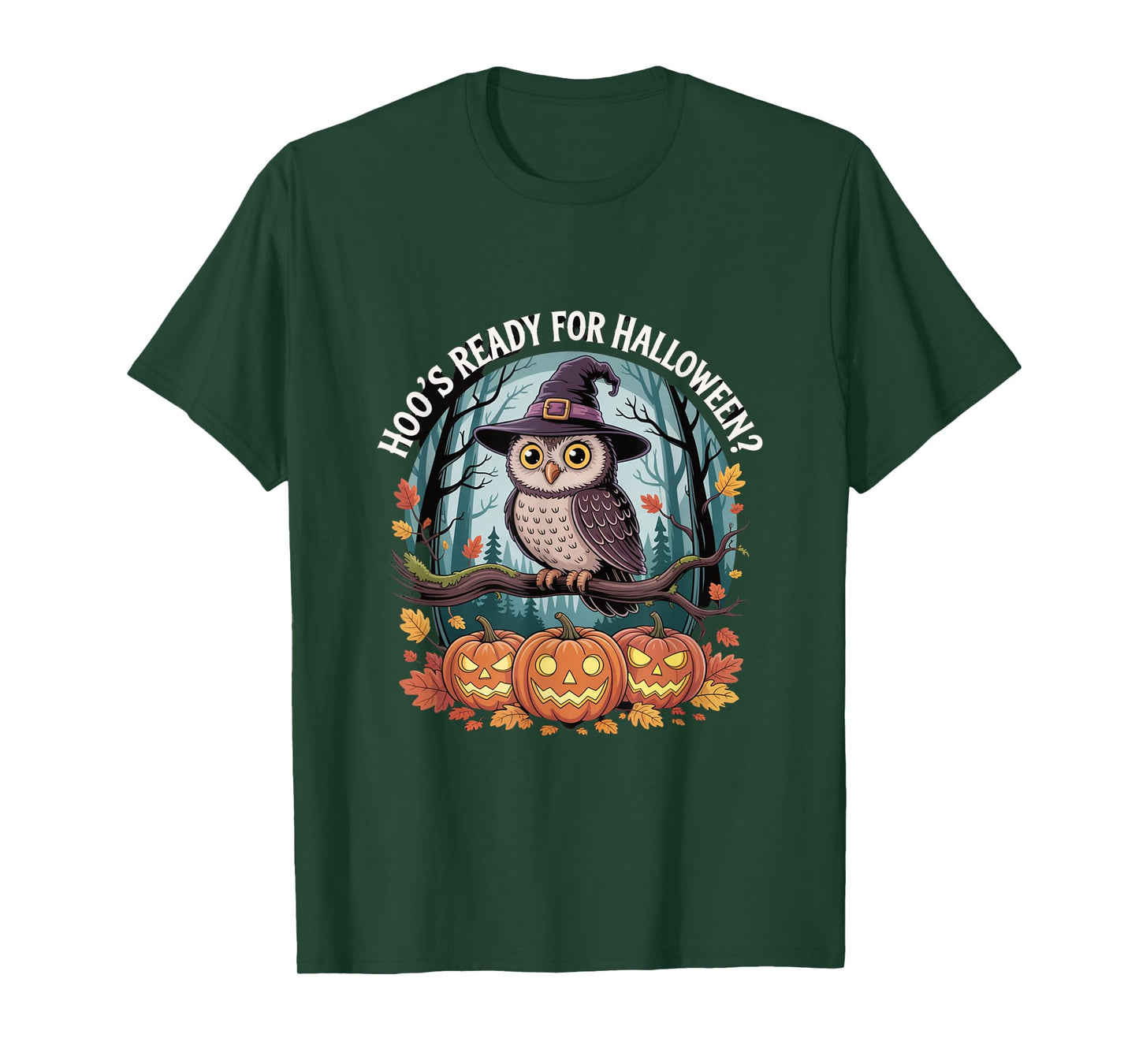 Hoo’s Ready for Halloween Owl with Pumpkins Witch Hat T-Shirt