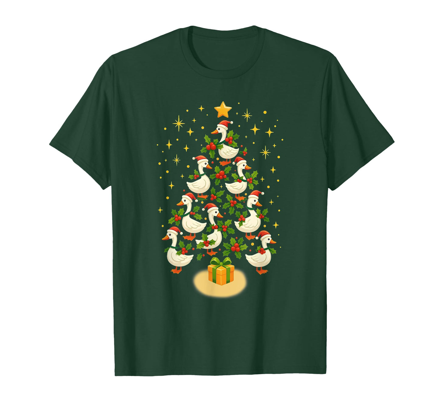Funny Xmas Lighting Santa Goose Bird Christmas Tree T-Shirt